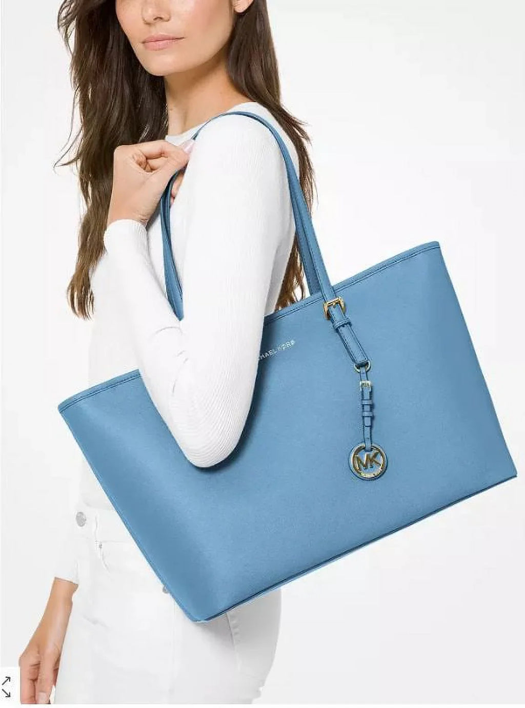 Michael Kors Jet Sizeet Travel Medium Sizeaffiano Leather Top-Zip Tote Bag (SizeTH PACIFI