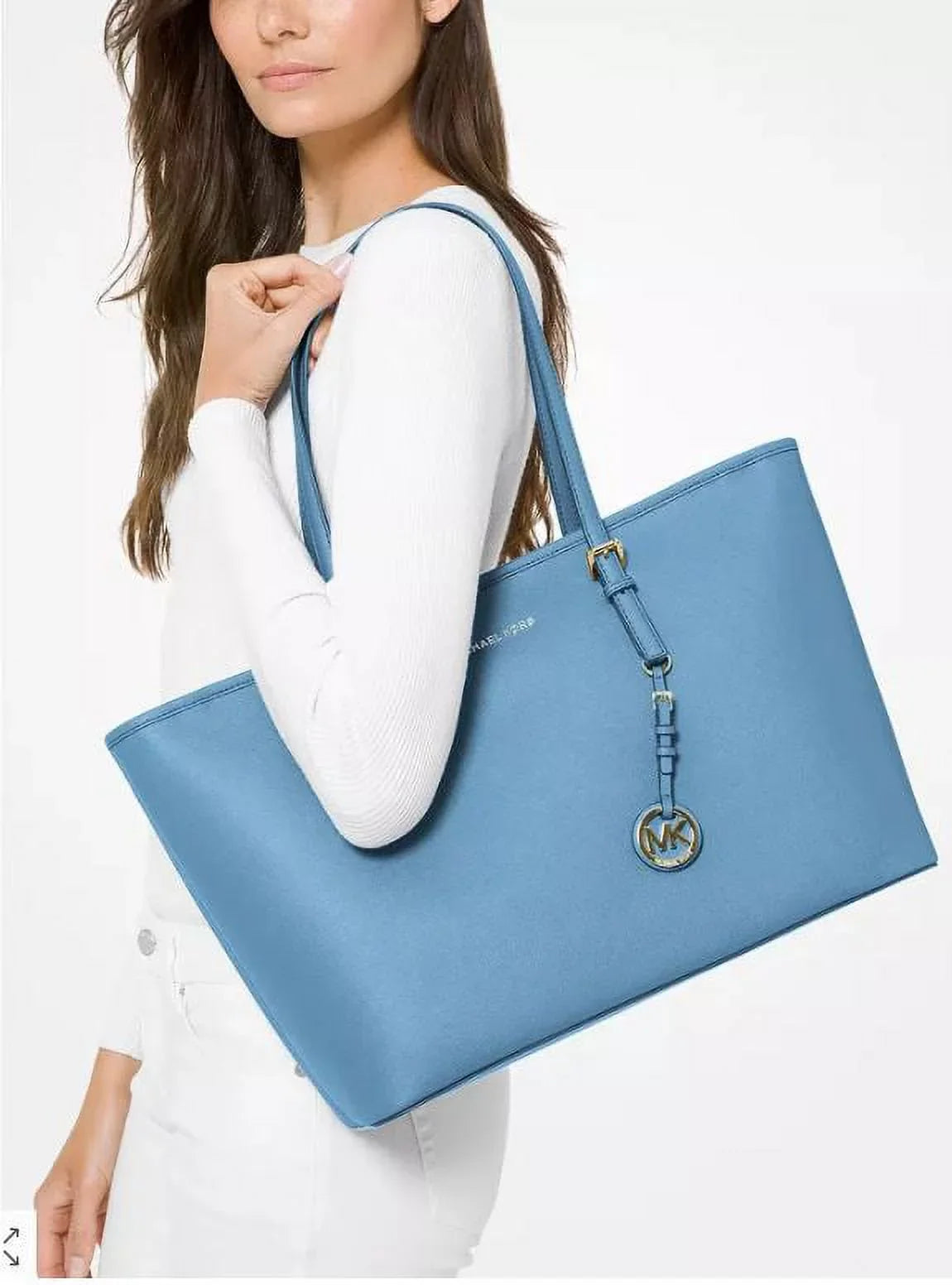 Michael Kors Jet Sizeet Travel Medium Sizeaffiano Leather Top-Zip Tote Bag (SizeTH PACIFI