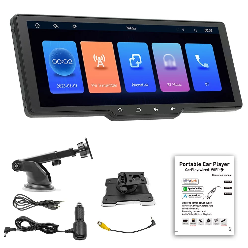 OWSizeOO Portable Wireless CarPlay Multi-language Car Video Recorder Car Camera Auto Camcorder 10.26in Car Rearview Camera Mobilephone APP Control Car MultiMedia Player
