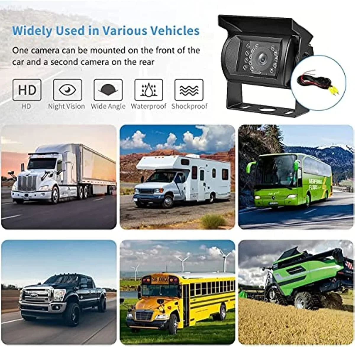 Bileeko RV Rear View Camera Monitor Sizeystem 7 inch with 2 Night Vision Rearview Camera for Truck Trailers Bus