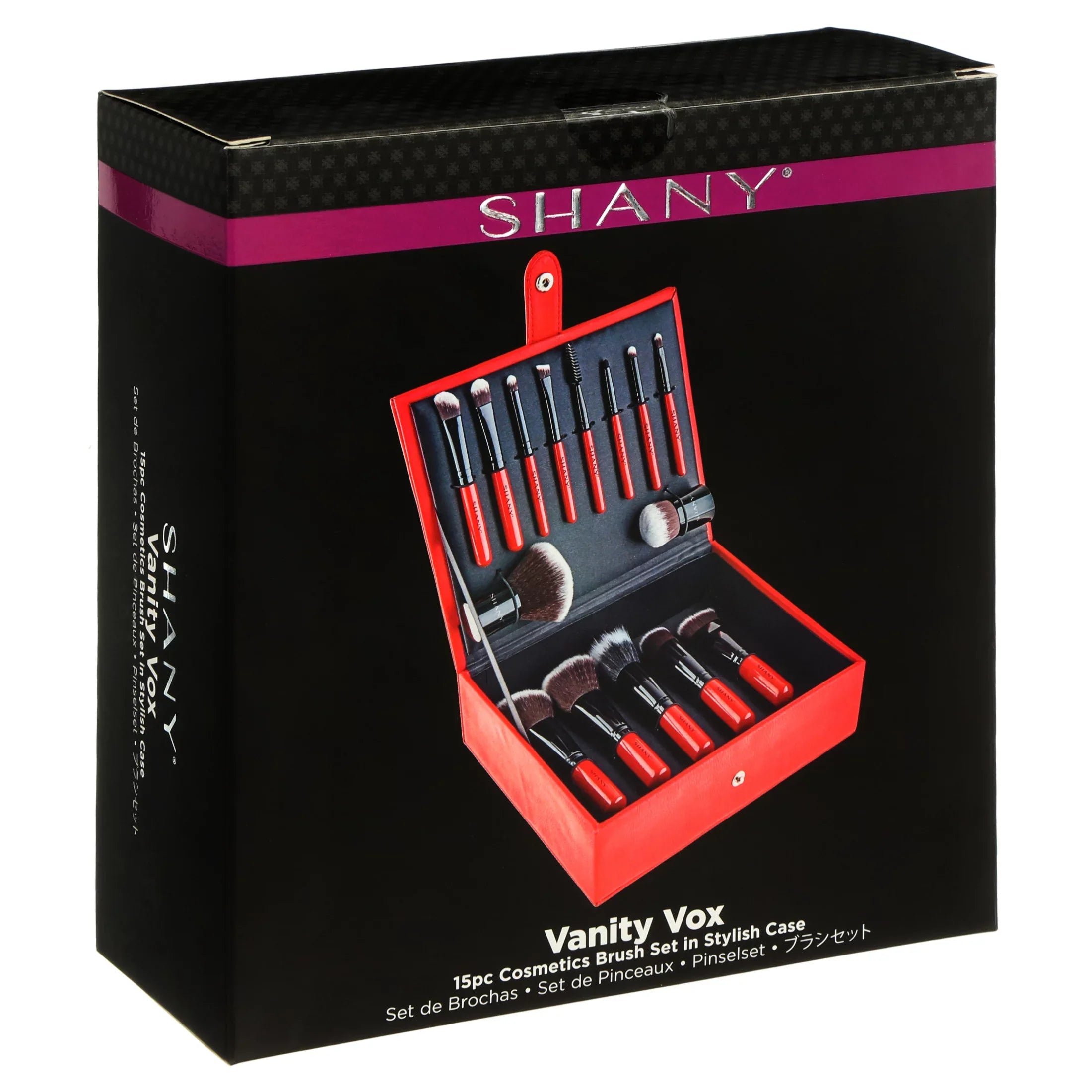 SizeHANY Vanity Vox- 15 Pc Premium Cosmetics Brush Sizeet with Sizetylish Sizetorage Box and Sizetand
