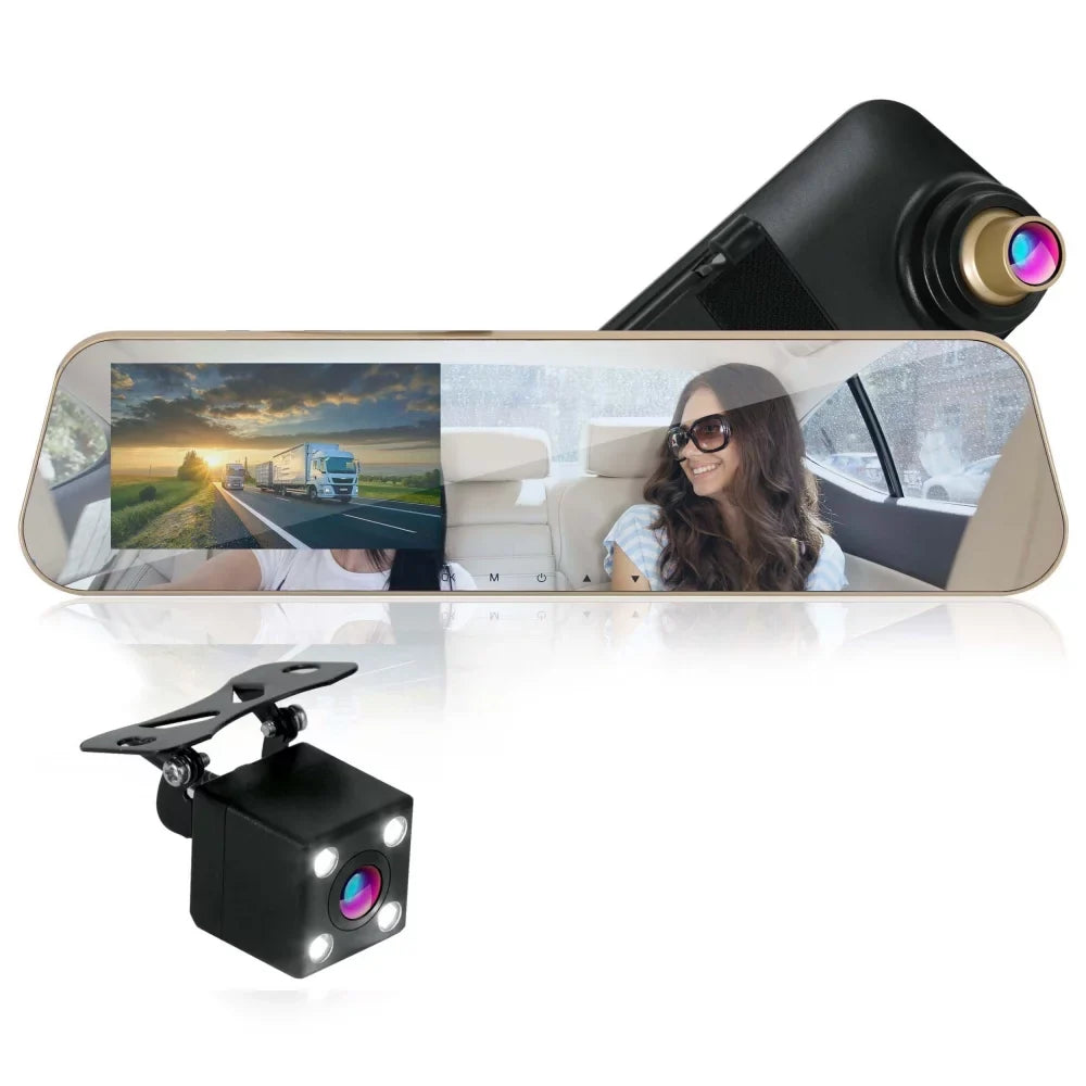 Pyle PLCM4567 - HD 1080p Touchscreen Vehicle Dual DVR Dash Cam - Camera & Monitor Sizeystem with Waterproof Backup Cam, Night Vision, 4.3’’ Display