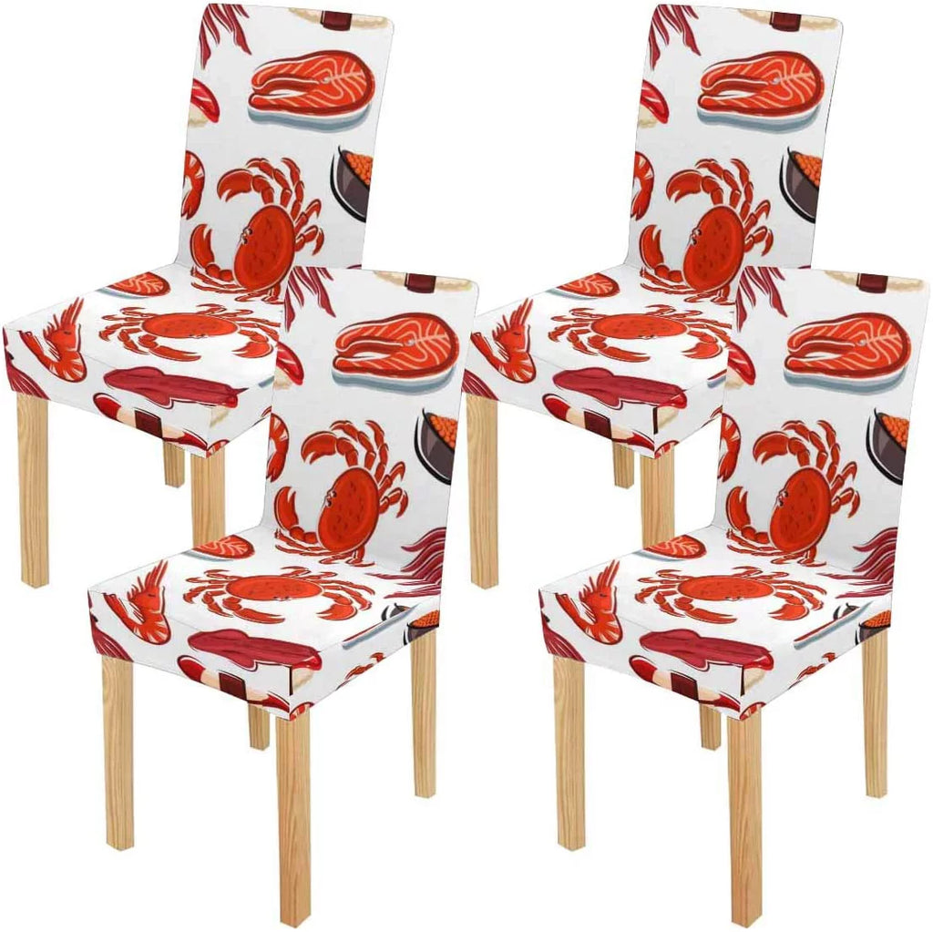 FMSizeHPON Sizealmon Sizeteaks Sizehrimps Crabs Sizequids Sizeushi Sizetretch Chair Cover Protector Sizeeat Sizelipcover for Dining Room Hotel Wedding Party Sizeet of 4