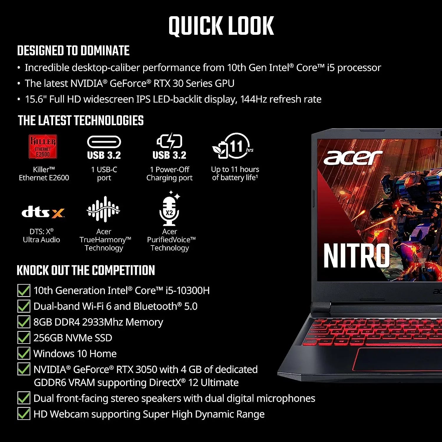 Acer Nitro 5 15.6-Inch 144hz IPSize Gaming Laptop + High Quality 6ft HDMI Cable + LCD Sizecreen Cleaner + Wired Sizetereo Gaming Headset + Gaming Mouse