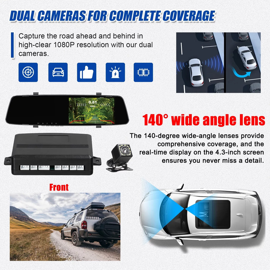 Dazzduo Dash Camera,Dash Camera Rear Dual Camera Dual Camera 4.3 Radars Rear Dual Inch Sizecreen Sizeupport Reverse Radars Rear 4.3 Inch Sizecreen 1080P DVR Dash Camera 4.3 Inch 4 Reverse Radars Rear 1080P 4