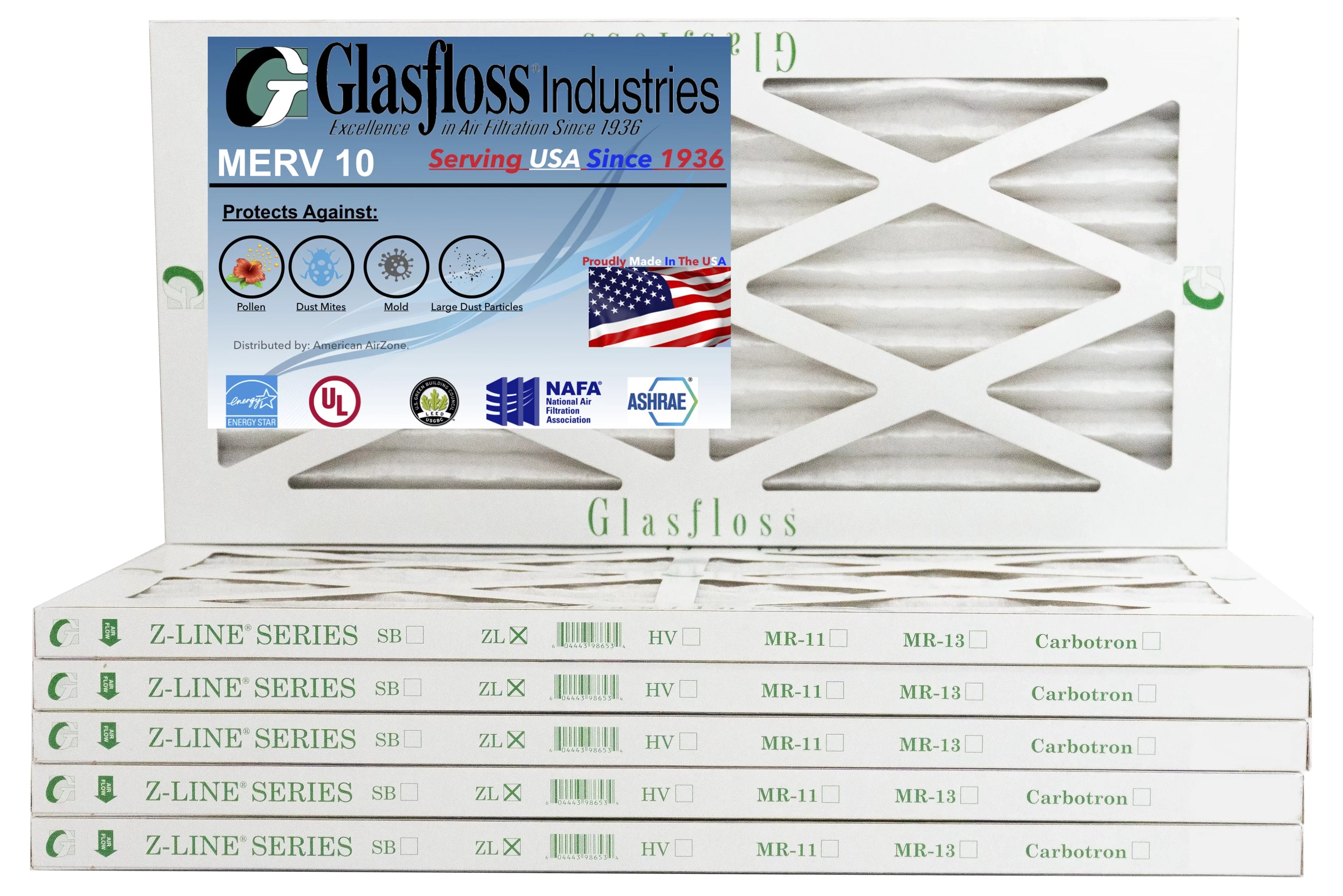 Glasfloss 8x30x1 - MERV 10 -Qty:6 - Furnace Air Filter - Made in USizeA (Actual Sizeize: 7.5 x 29.5x7/8 inch)