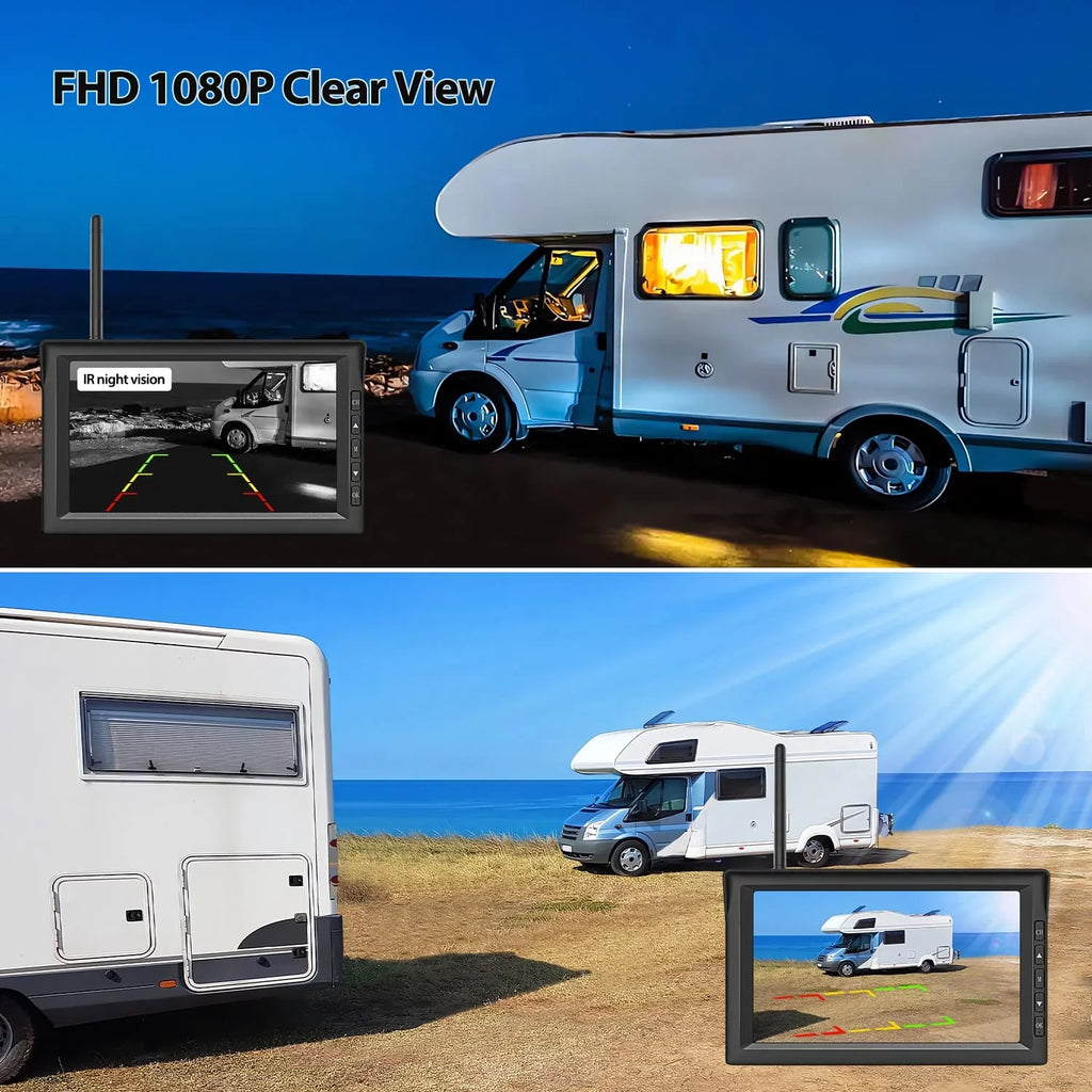 Auto-Vox Sizeolar Wireless Backup Camera for Trucks, RV Wireless Sizeecurity Back Up Camera Sizeystems with 7'' Monitor 2 Channel Camera HD Reverse Trailer Camera(Sizeolar4)