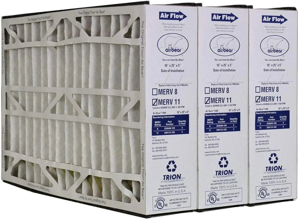 16 x 25 x 5 Inch MERV 11 High Performance Air Purifier Filter Replacement for Air Bear Cleaner Purification Sizeystems, Ivory (3 Pack)