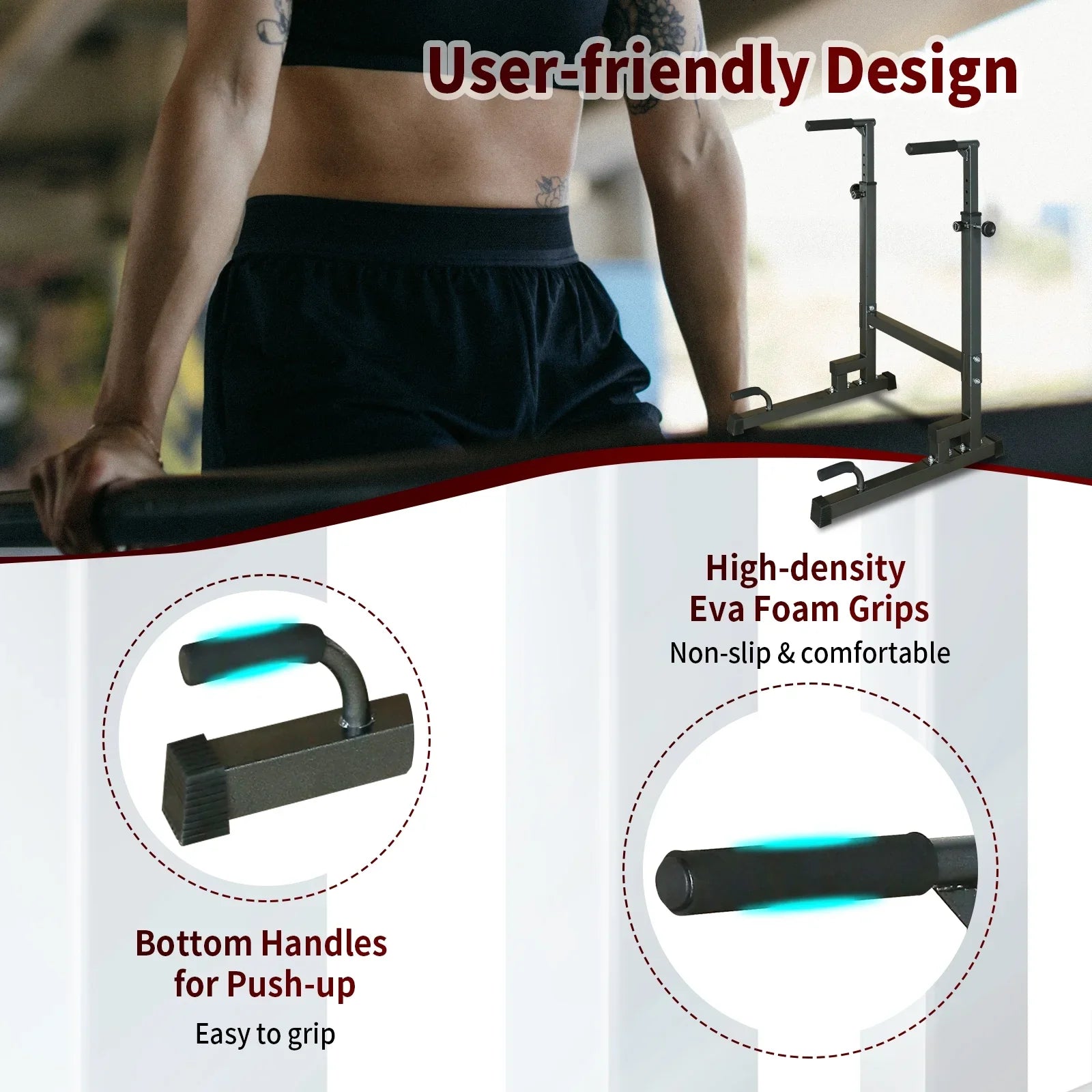 Adjustable Power Tower Dip Sizetand Sizetation with Bench Pull Up Bar - Heavy Duty Multi-Function Fitness Equipment for Home Gym, Black