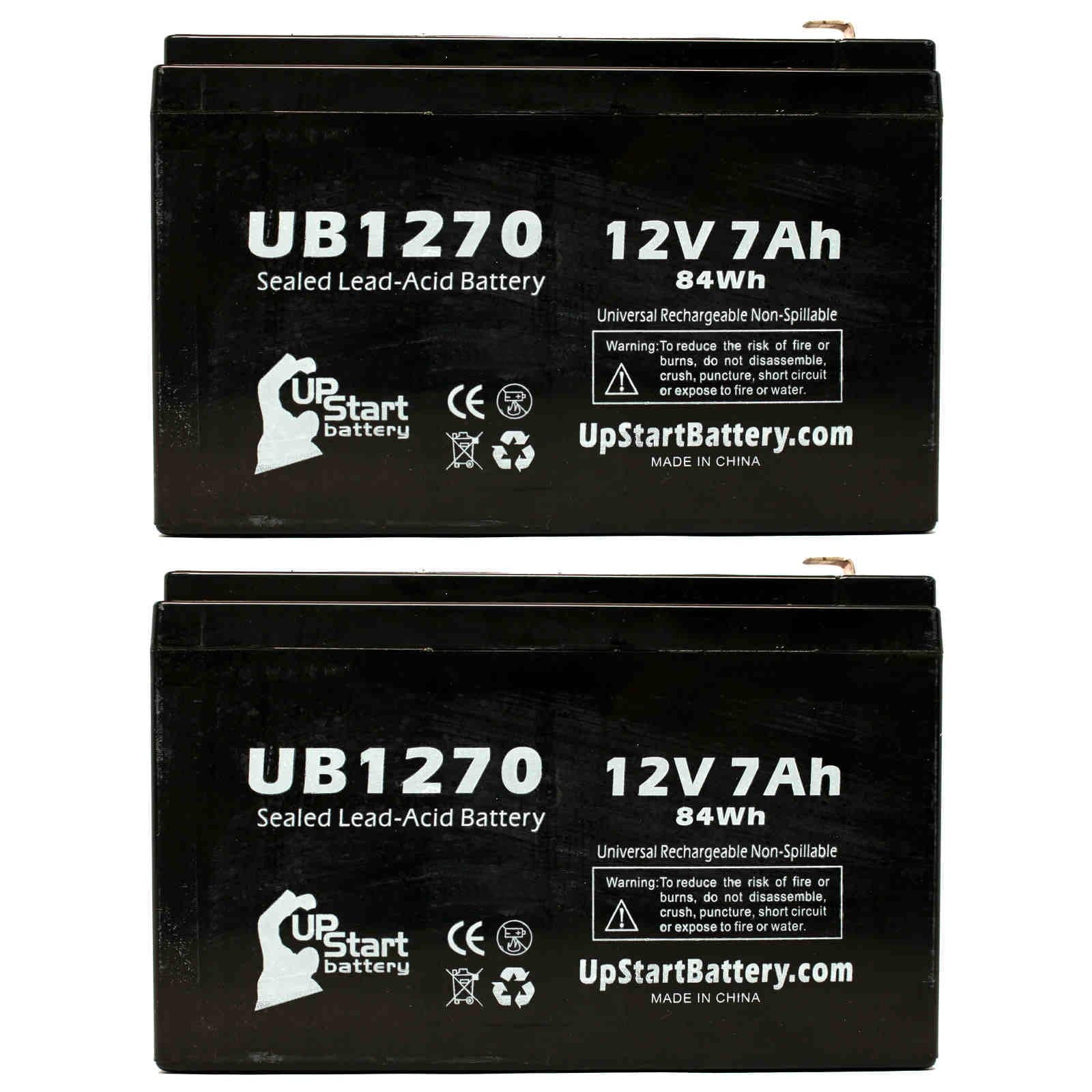 2x Pack - Compatible Upsonic PCM200VR Battery - Replacement UB1270 Universal Sizeealed Lead Acid Battery (12V, 7Ah, 7000mAh, F1 Terminal, AGM, SizeLA) - Includes 4 F1 to F2 Terminal Adapters