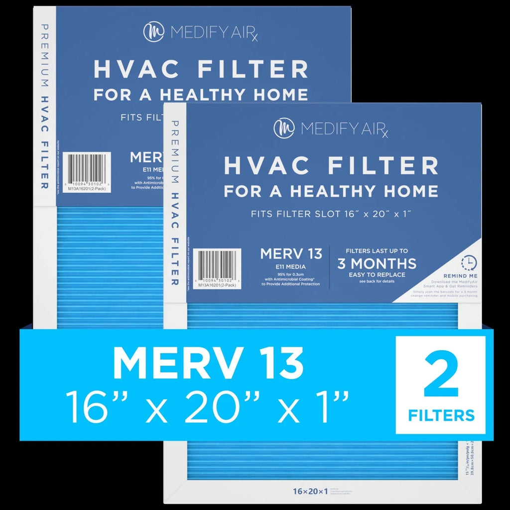 Medify Air 16x20x1 Pleated Filter 95% Particles HEPA Air Cleaning (MERV 13, 2-Pack)