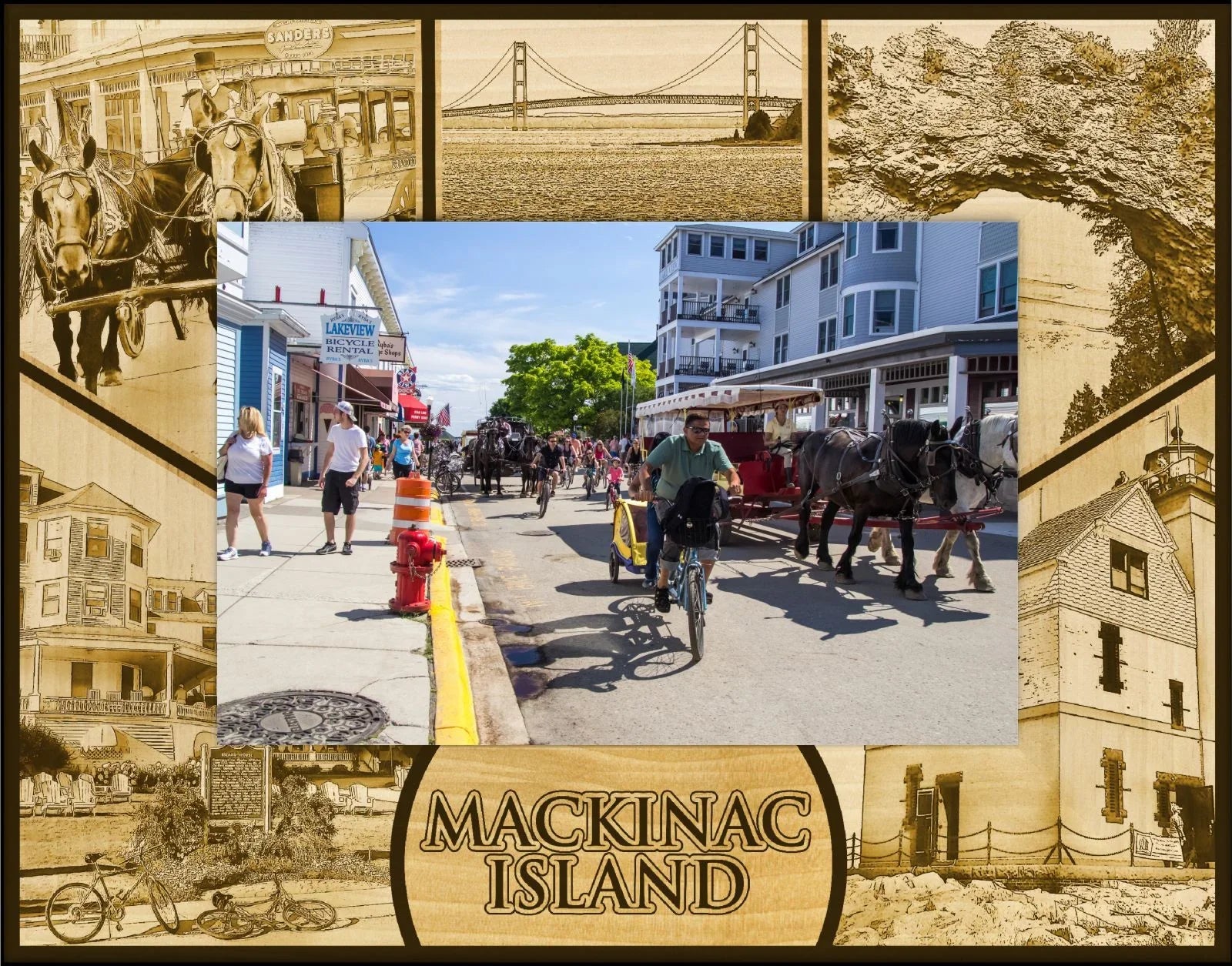 Mackinac Island Michigan Laser Engraved Wood Picture Frame Landscape (8 x 10)