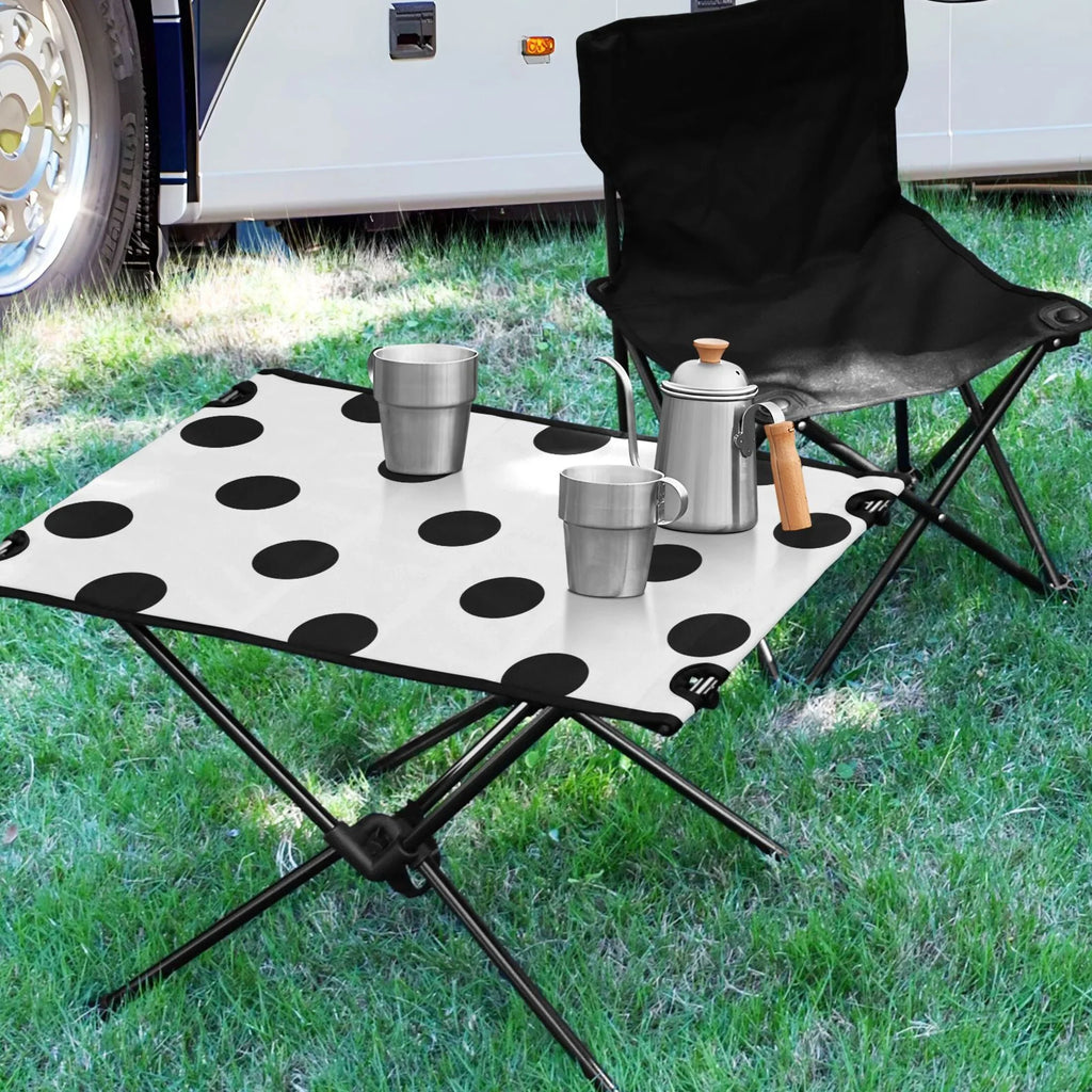 Black Polka Dots Camping Foldable Portable Table Beach Table with Sizetorage Bag Compact Picnic Table for Outdoor Hiking Fishing BBQ