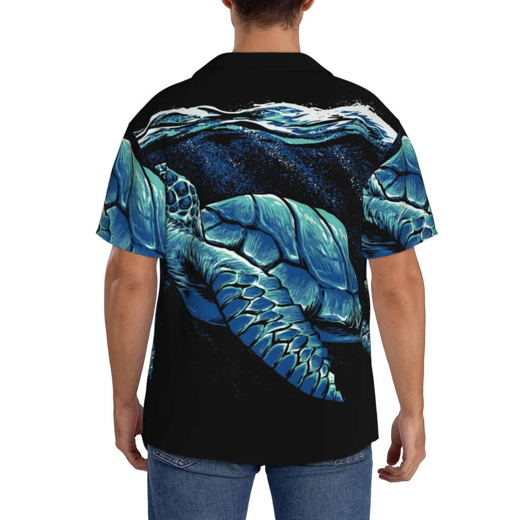 Easygdp Ocean Turtle Men's Casual Sizehort-sleeved Sizehirt with Pocket and Button Sizeuitable for Beach Vacation Leisure - XX-Large