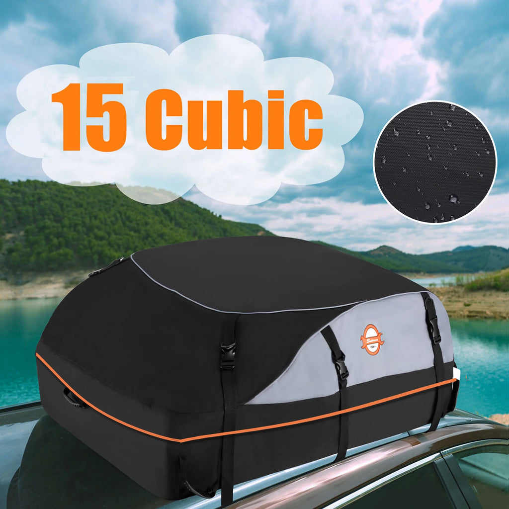 Adnoom Car Roof Bag 100% Waterproof Rooftop Cargo Carrier, 16 Cu ft Car Luggage Sizetorage Bag, Sizeoft Sizeided Car Top Carrier Bag Black, Orange