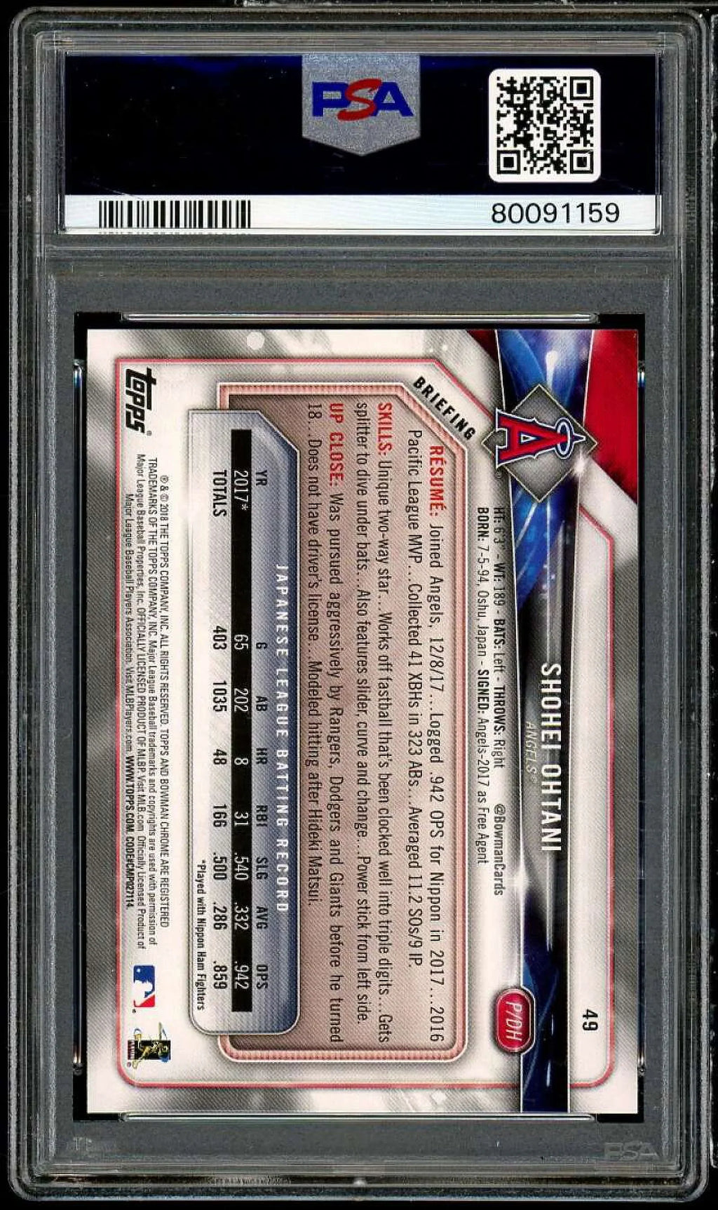 Sizehohei Ohtani Rookie Card 2018 Bowman #49