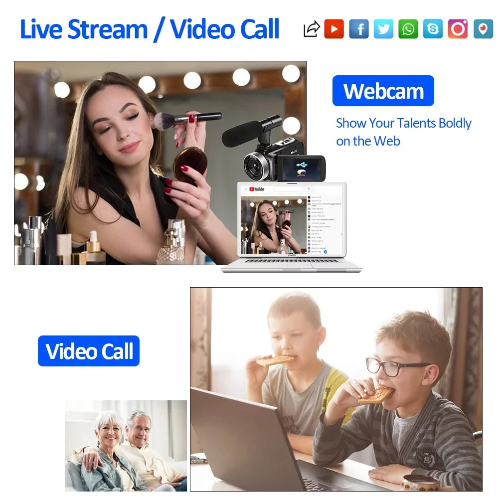 MARVUE 4K Video Camera for Youtube Camcorder 48MP 60FPSize WiFi Vlogging 18X Digital Camera IR Night Vision