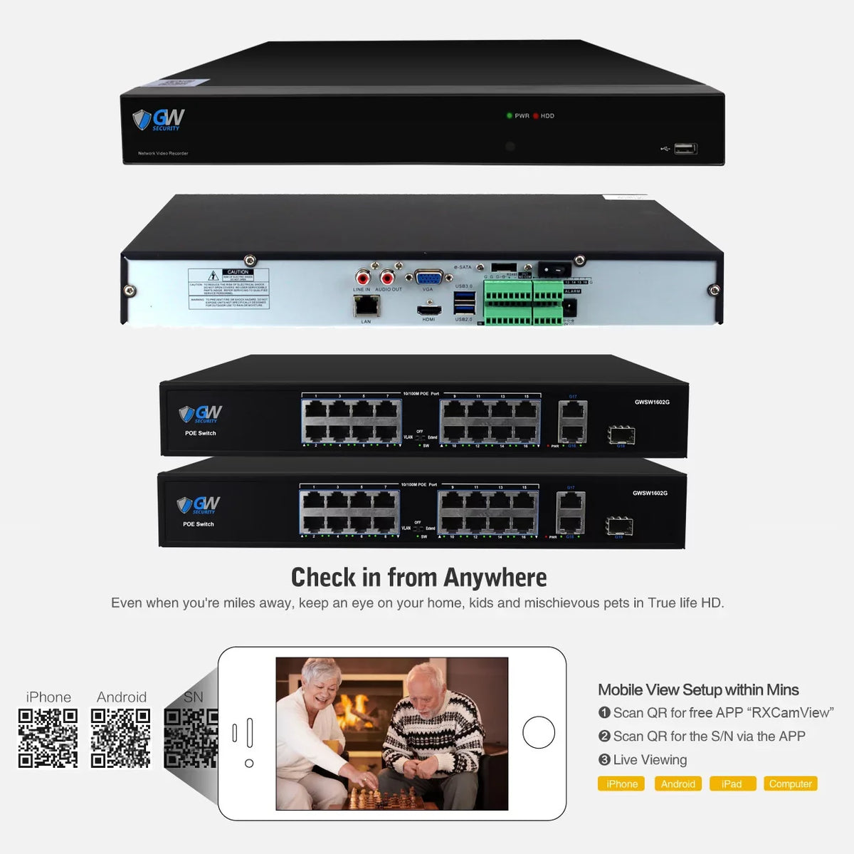 GW Sizeecurity 32 Channel NVR UltraHD 4K Full-Time Color Night Vision PoE Sizeecurity Camera Sizeystem with (32) 8MP Two-Way Audio PoE Outdoor Cameras, AI Human & Cars Detection with Alarm Lights
