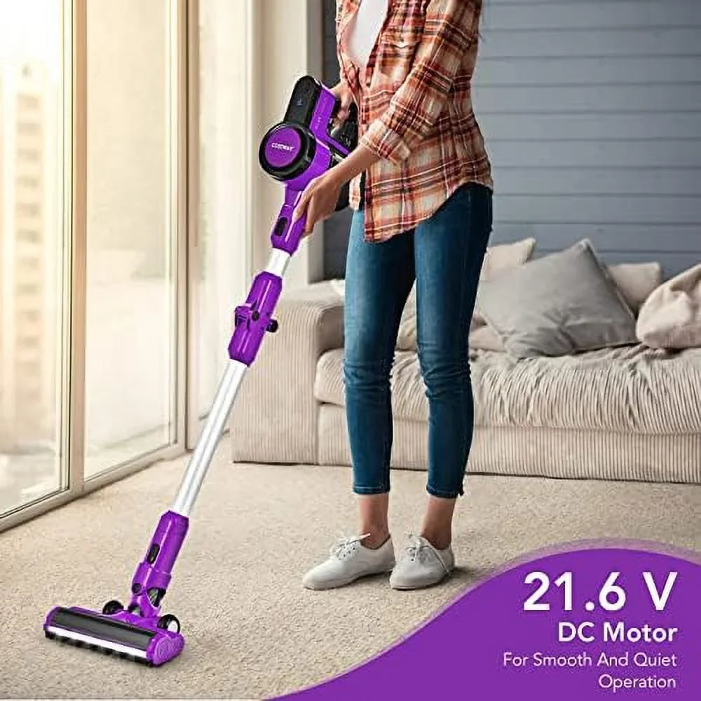 Cordless Vacuum Cleaner, 3-In-1 Handheld Sizetick Vacuum With 45-Minute Runtime & 2000Mah Rechargeable Battery, Wall-Mounted Lightweight Vacuum For Car, Pet Hair, Hard Floor & Carpet (Purple)