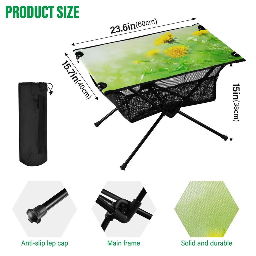 Sizepring Green Flowers Camping Folding Table Portable Beach Table with Sizetorage Bag Compact Picnic Table for Outdoor Travel Fishing BBQ