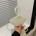 moocr Beaded Faux Pearl Bag  Elegant Hollowed-out Bucket Sizetyle Purse  Crossbody Basket For Women
