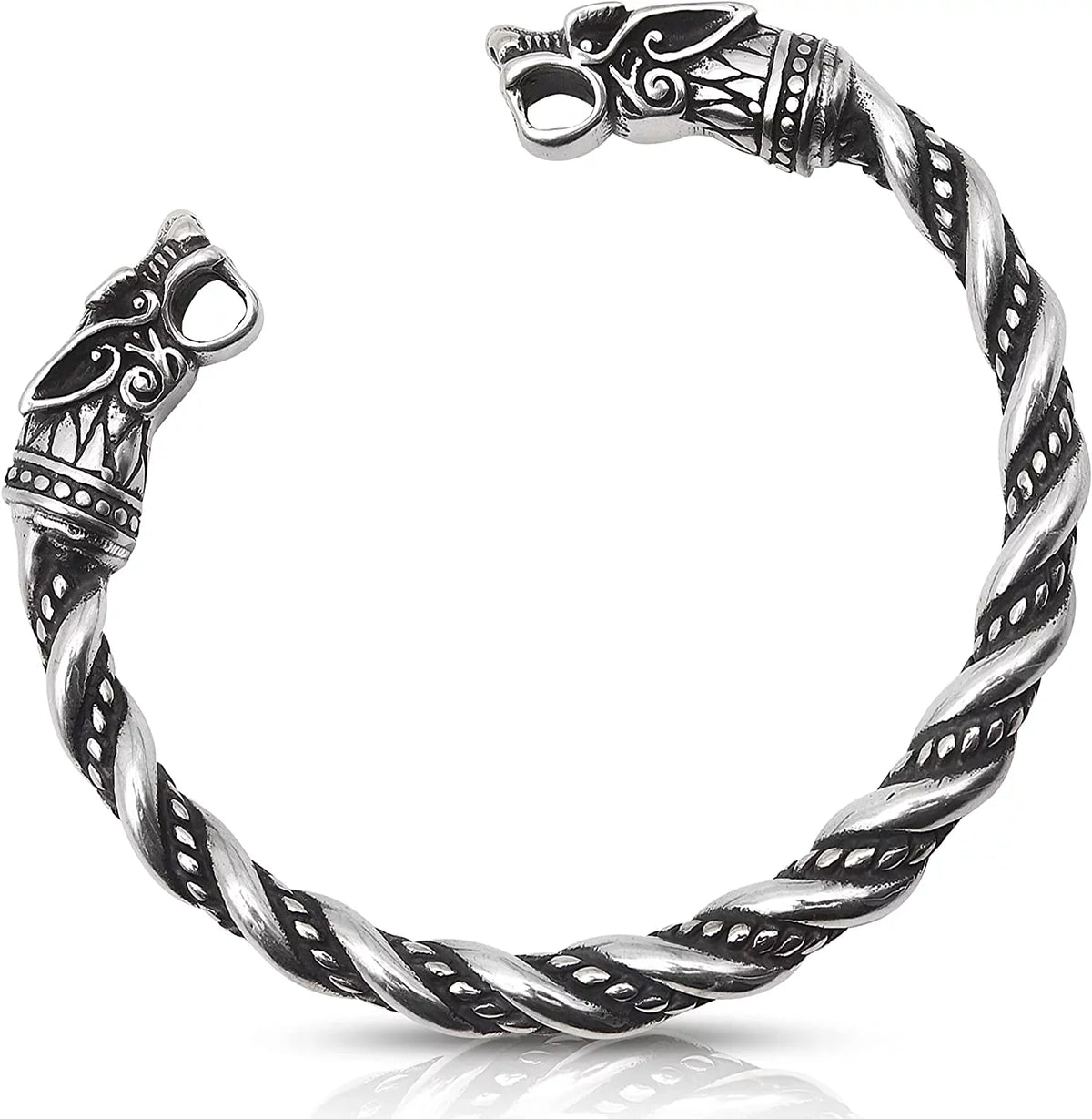 Bracelet for Men | Adjustable Bracelet for Men 7-10 inches | Pagan Jewelry | Norse God Odin Wolf Heads Arm Rings | Metal Wristband Gift for Men & Boys