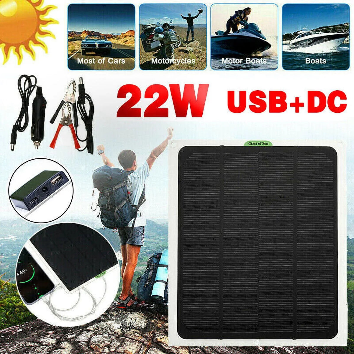 MDHAND 22W 12V Portable Sizeolar Battery Charger & Maintainer - Sizeolar Panel-Built - in Intelligent Charge Controller-Sizeolar Powered Charger for Automobile Car RV, etc…