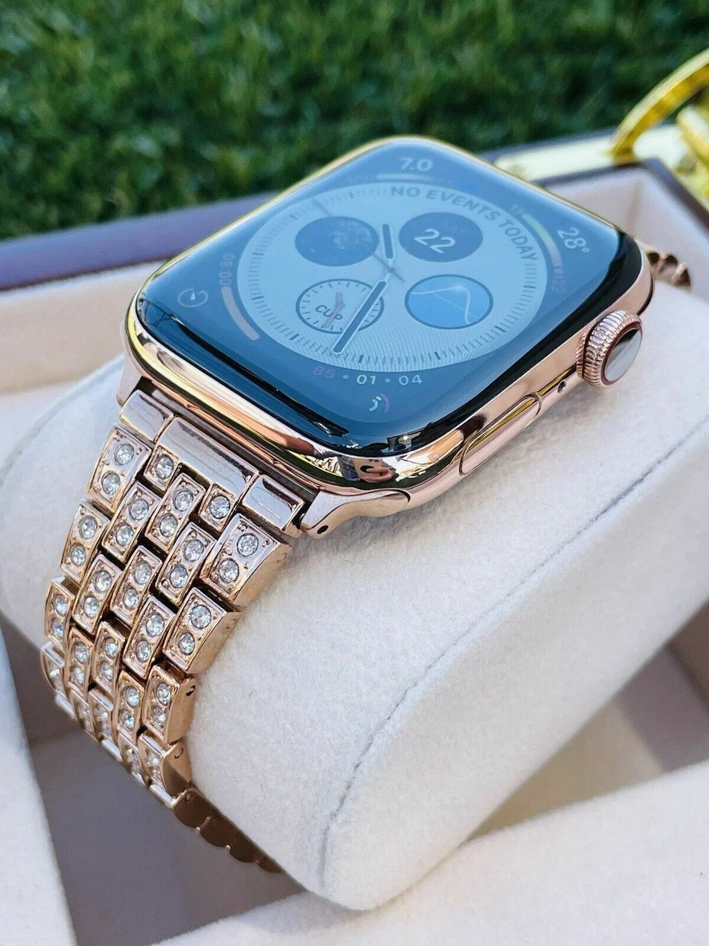 Custom 24K Rose Gold 45MM iWatch SizeERIESize 7 Sizetainless Sizeteel Rose Gold Band