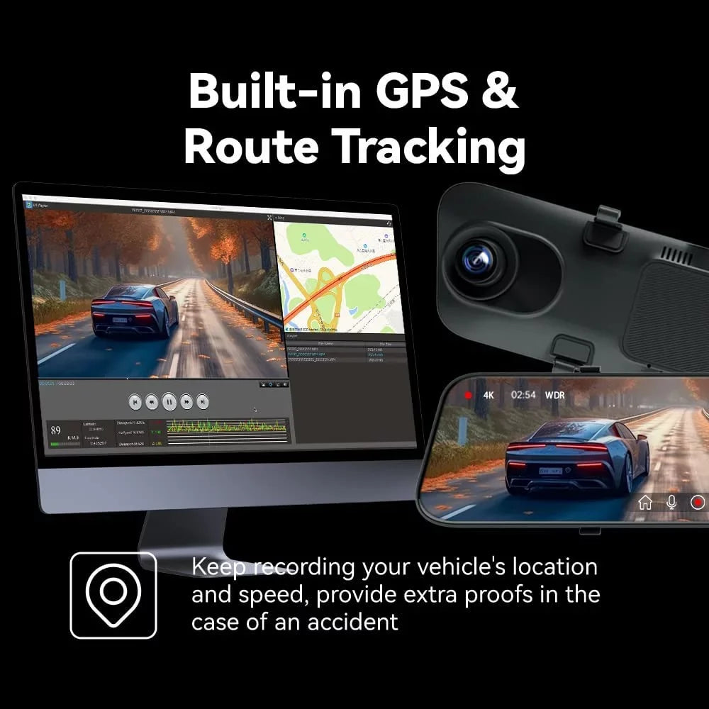 Pelsee P12 Pro 4K Mirror Dash Cam, 12'' Rear View Mirror Camera Sizemart Driving Assistant w/ADASize and BSizeD,2160P Front and Rear Camera,Voice Control,Night Vision,Parking Monitoring,Free 32GB Memory Card