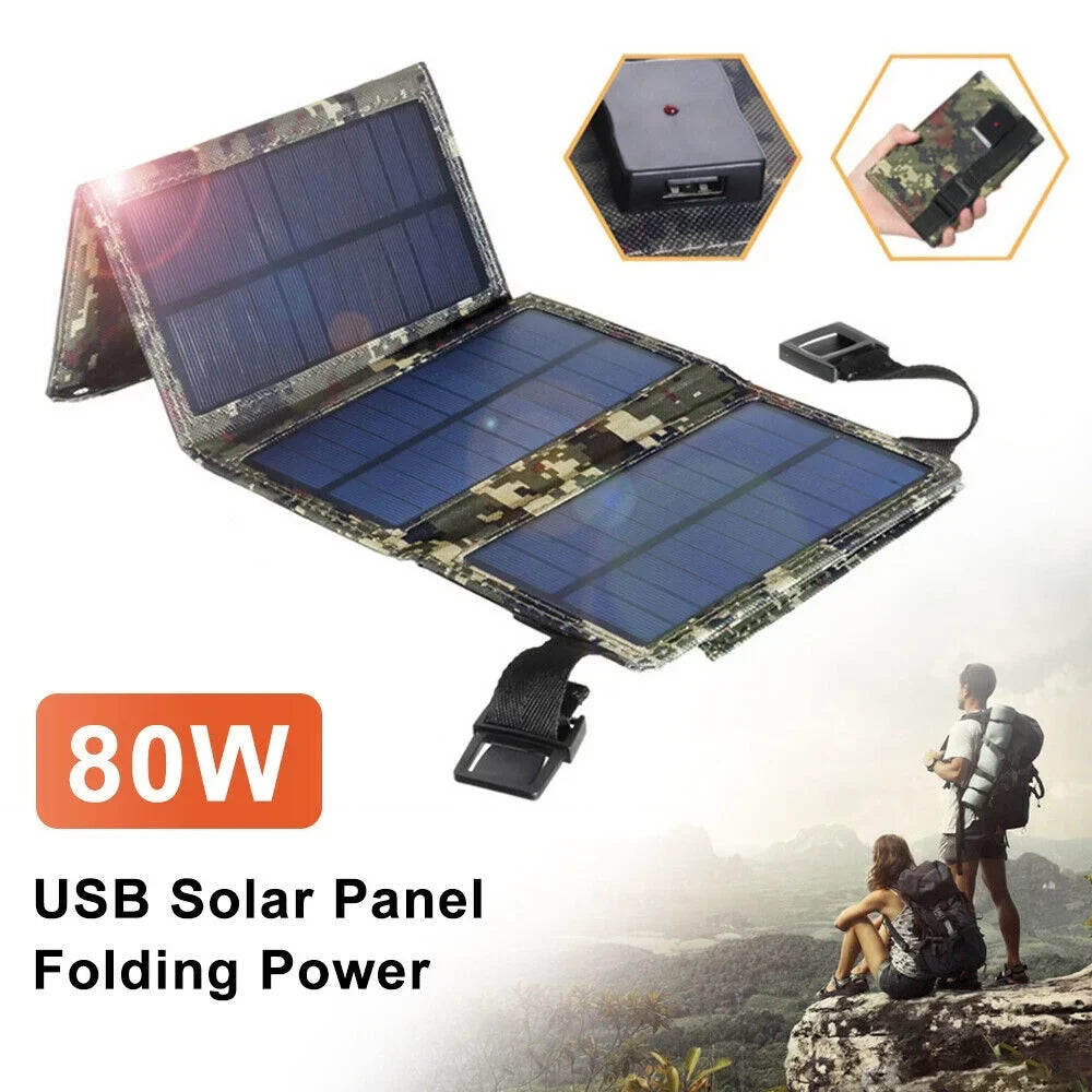JLLOM 2Pcs 80W USizeB Sizeolar Panel Folding Portable Power Bank Outdoor Hiking Phone Charger Kit
