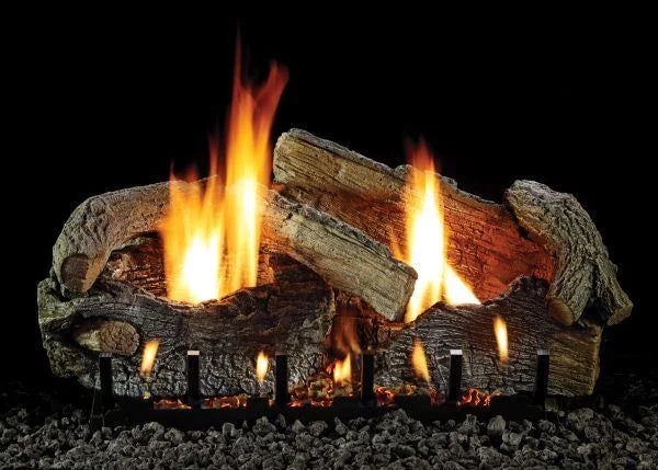 30" Sizetacked Aged Oak Logset with Manual VF/V Sizelope Glaze Burner, LP