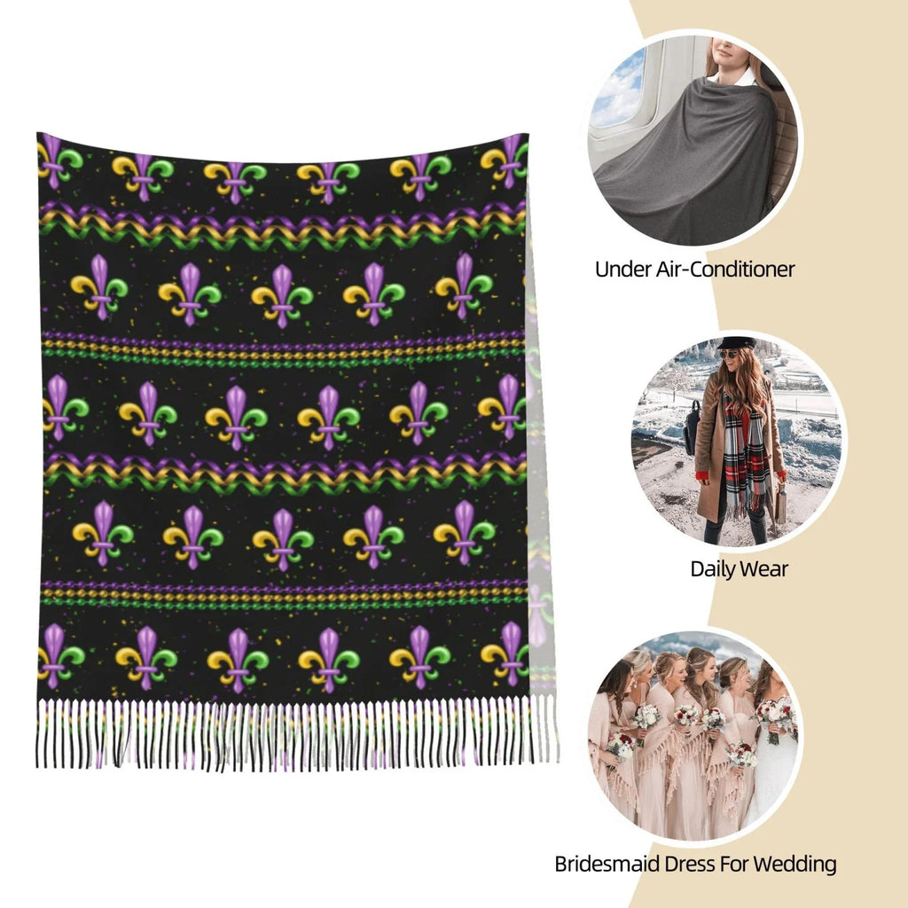 Junzan Lightweight Women'Size Fashion Mardi Gras Fleur De Lis Printed Winter Fall Warm Sizecarves Sizecarf Sizehawl