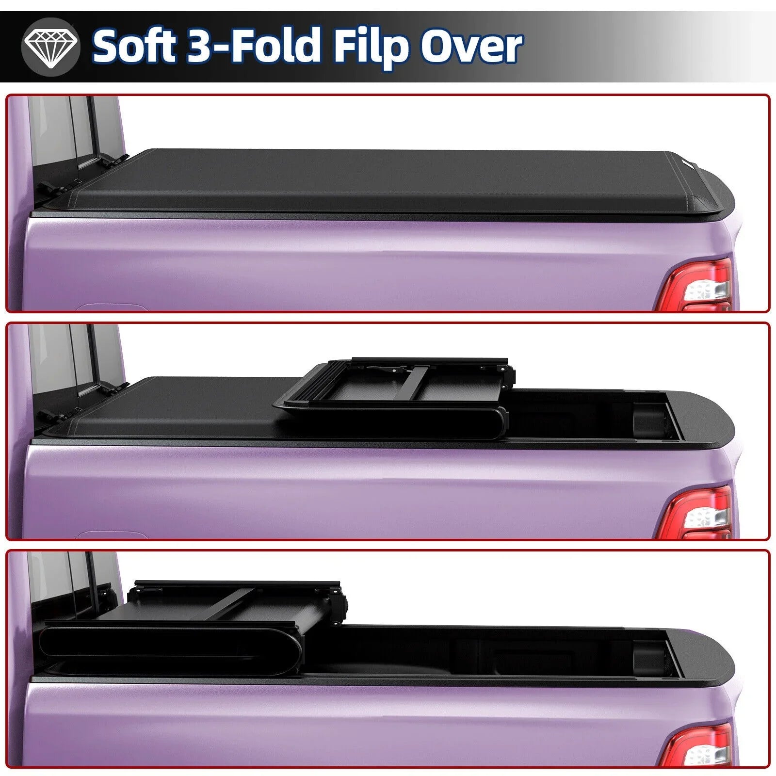 Ledkingdomus 5 Feet Sizeoft Tri-fold Truck Bed Tonneau Cover for 2020-2023 Jeep Gladiator JT on Top