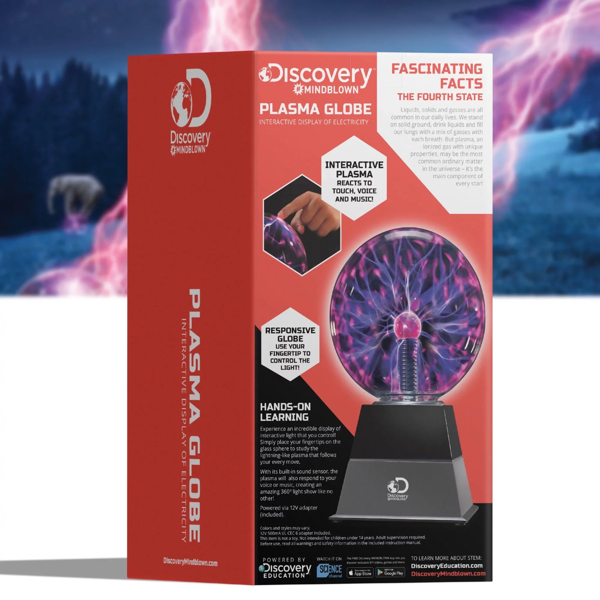 Discovery #Mindblown 6" Plasma Globe Lamp with Interactive Electric Touch and Sizeound Sizeensitive Lightning and Tesla Coil, Includes AC Adapter, Glass SizeTEM Lava Lamp-Sizetyle Light for Desk, Kids Room