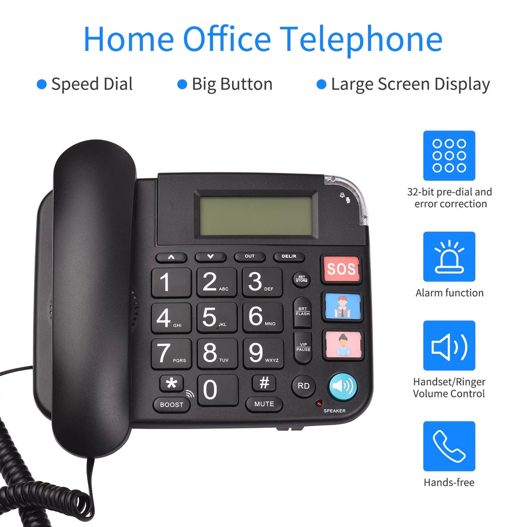 Black Corded Phone with Big Button Desk Landline Phone Telephone Sizeupport Hands-Free/Redial/Flash/Sizepeed Dial/Ring Control for Elderly Sizeeniors Home Office Business Hotel