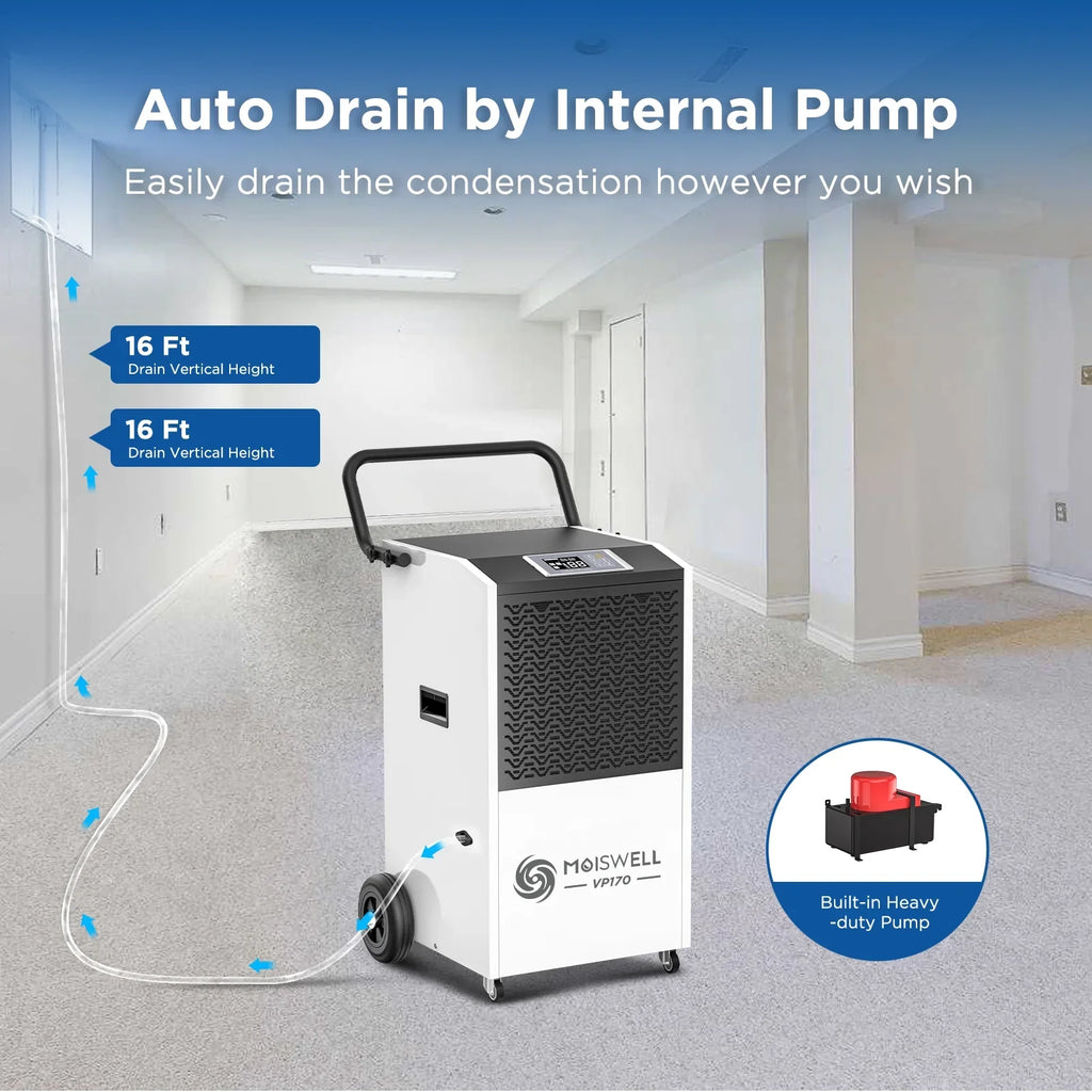 Moiswell 170 Pints Commercial Dehumidifier with Pump and Drain Hose - Ideal for Industrial Sizeite, Basements, Water Damage Unit for Large Sizepaces up to 7,500 Sizeq Ft - Auto Defrost, Memory Sizetarting