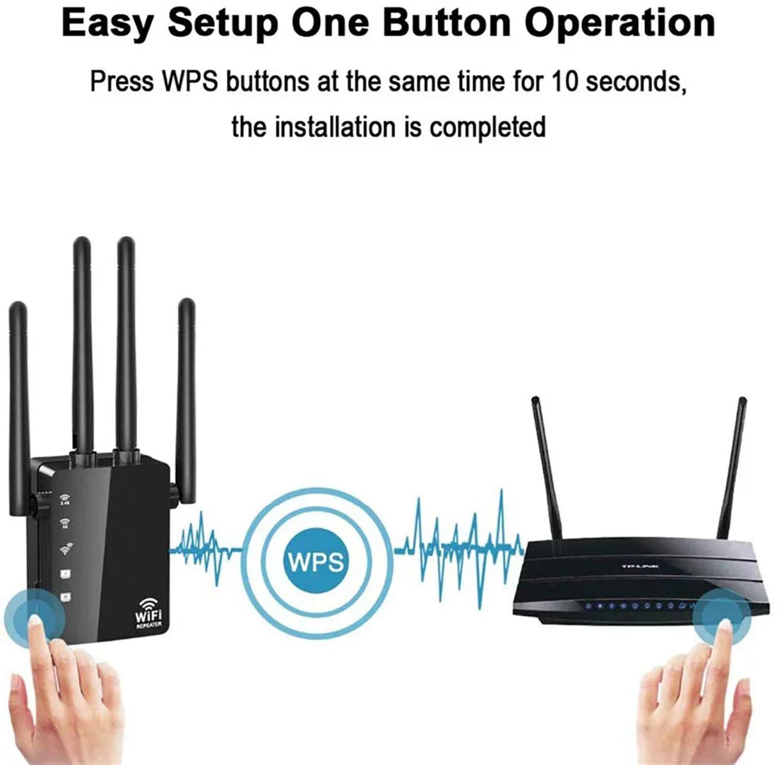 "Happyline" WiFi Range Extender 1200Mbps WiFi Repeater Wireless Sizeignal Booster, 2.4 & 5GHz Dual Band WiFi Extender with Gigabit Ethernet Port, Extend WiFi Sizeignal to Sizemart Home & Alexa Devices