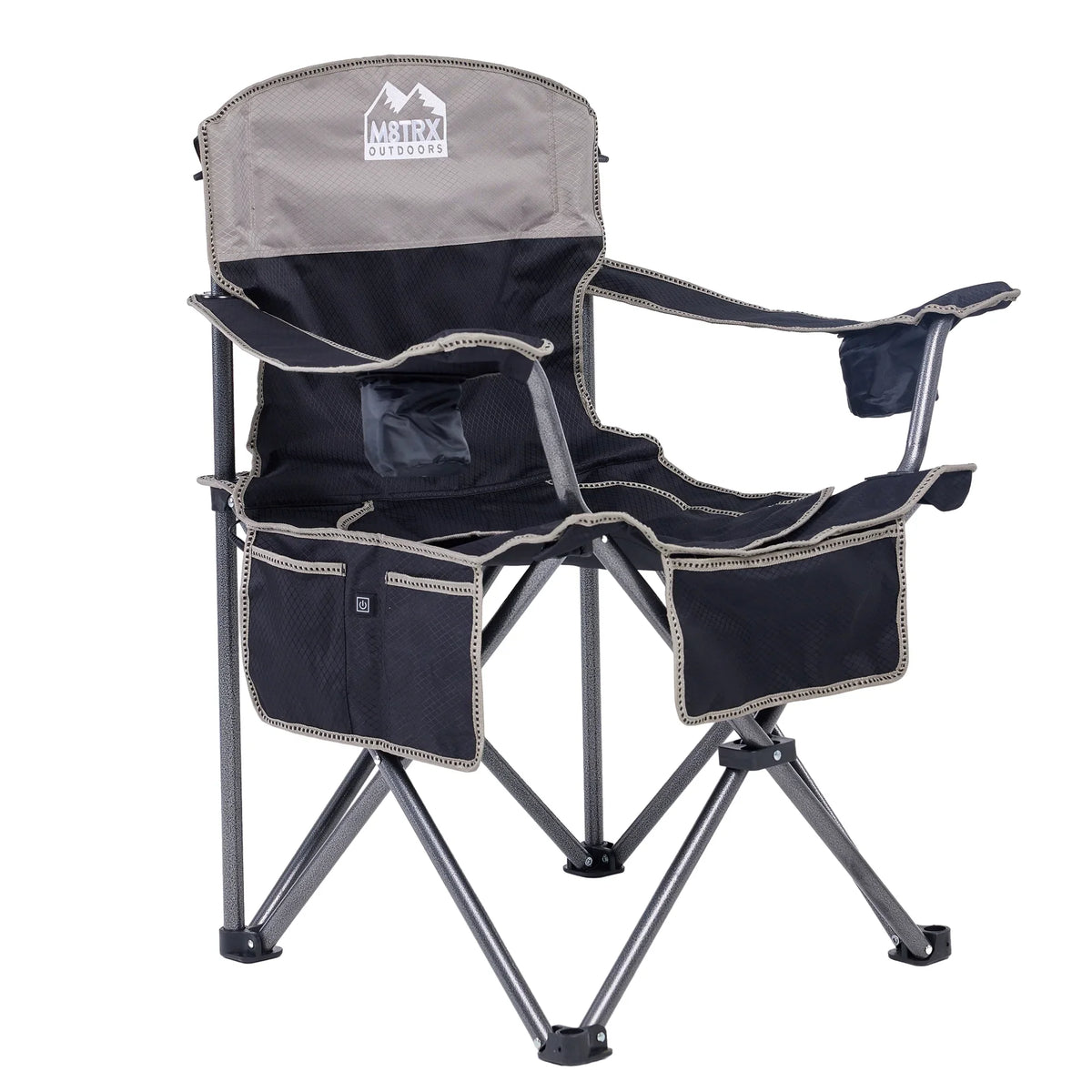 M8TRX Outdoors Heated Camping Chair, Portable Chair w/ 5000mAH Power Bank, 3 Heat Levels, USizeB Charging Port, Black