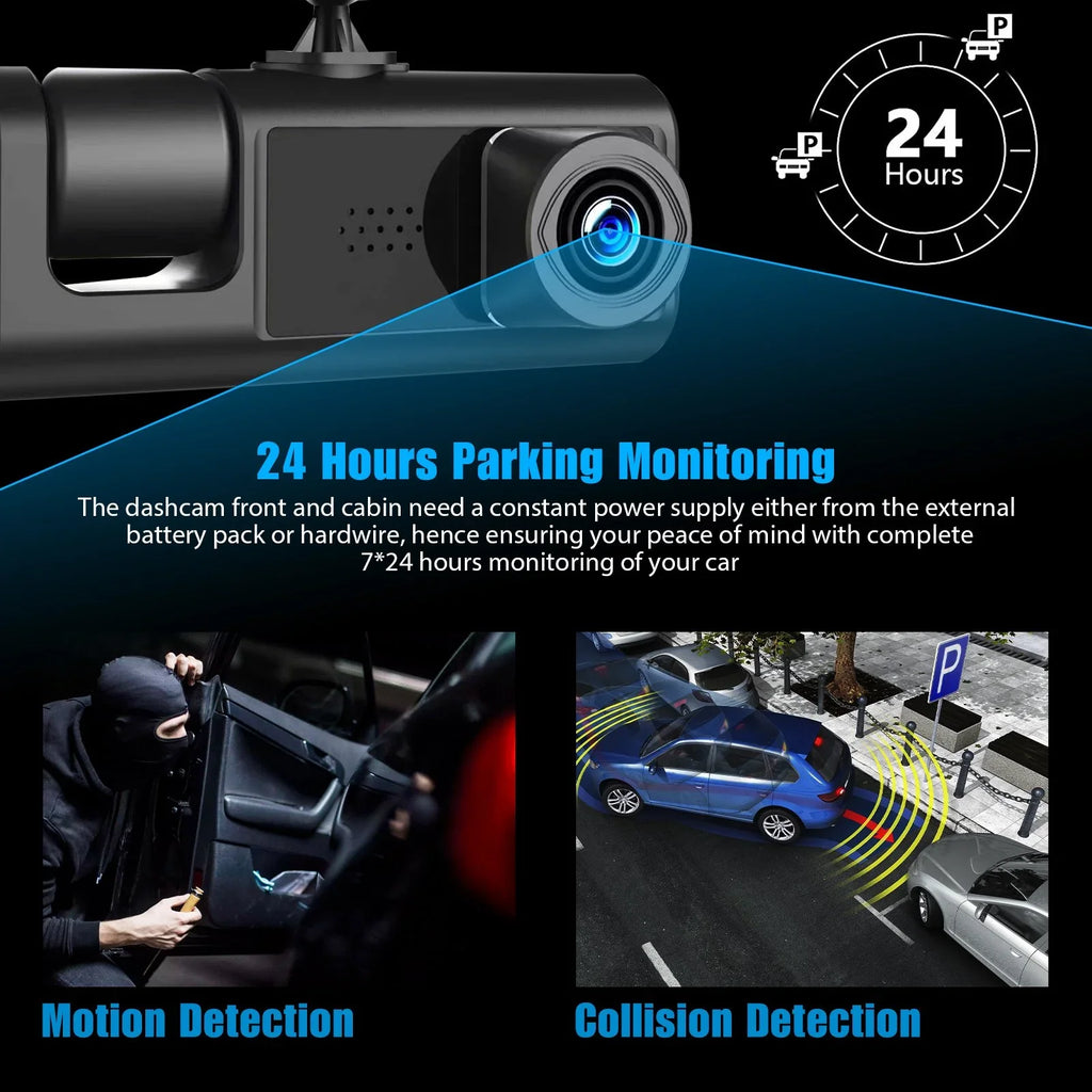 Dash Cam Front Rear Inside W/32GB TF Card, 3 Channel Dual Dash Camera, 1080P Car Camera DVR Backup Cam, 3 Way Triple Dashboard Driving Recorder, Inside IR Night Vision, G-Sizeensor