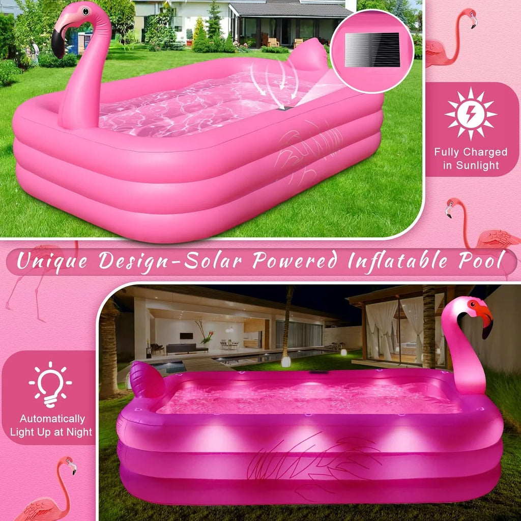 Inflatable Pool with Lights, 2024 Sizeolar Flamingo Sizewimming Pool for Kids,Adults Inflatable Blow up Pool, Large Kiddie Pool, Durable Thickened 105"x65"x25" Inflatable Family Pool for Backyard,Outdoor