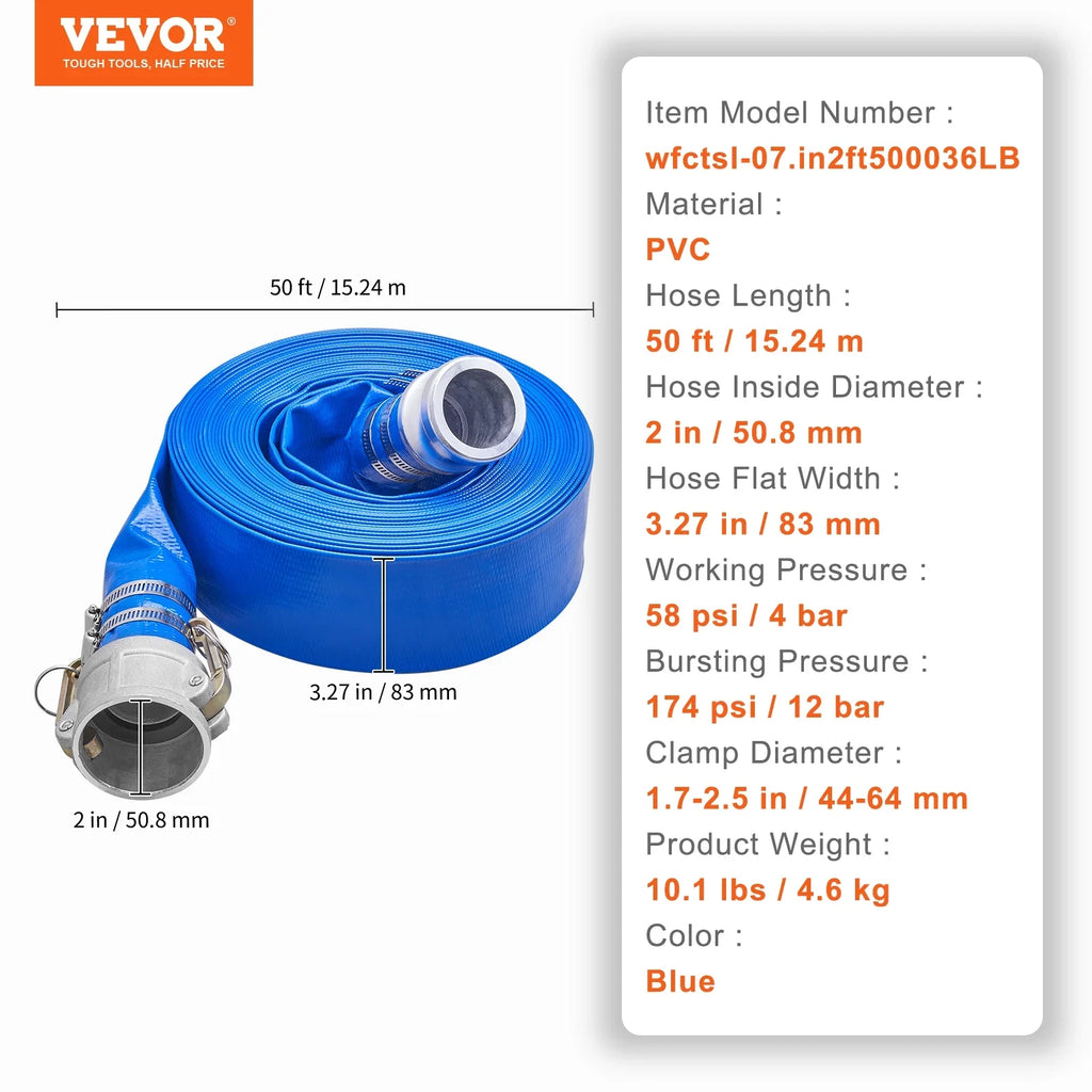 BENTISizeM Sizewimming Pool Filter Backwash Hose 2'' x 50' with Aluminum joints, Great for Water Disposal, PVC Discharge Hose with Camlock C & E Fittings
