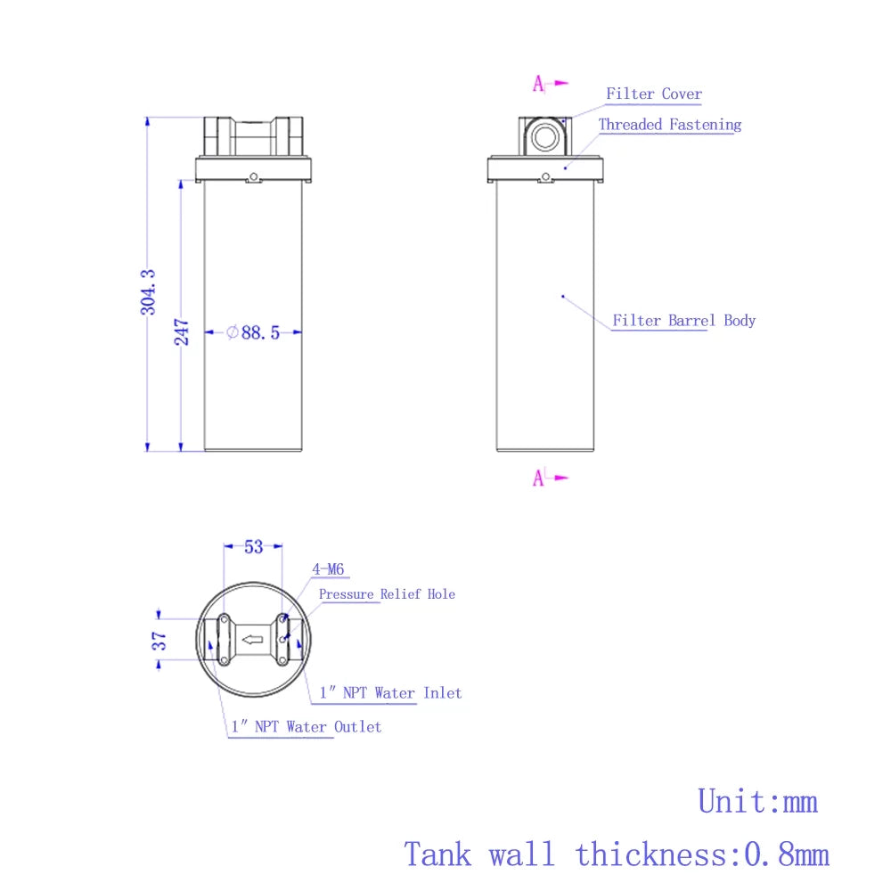 PreAsion Pressure Water Filter Housing Heavy-duty for 10"L Cartridges 1"NPT with Bracket