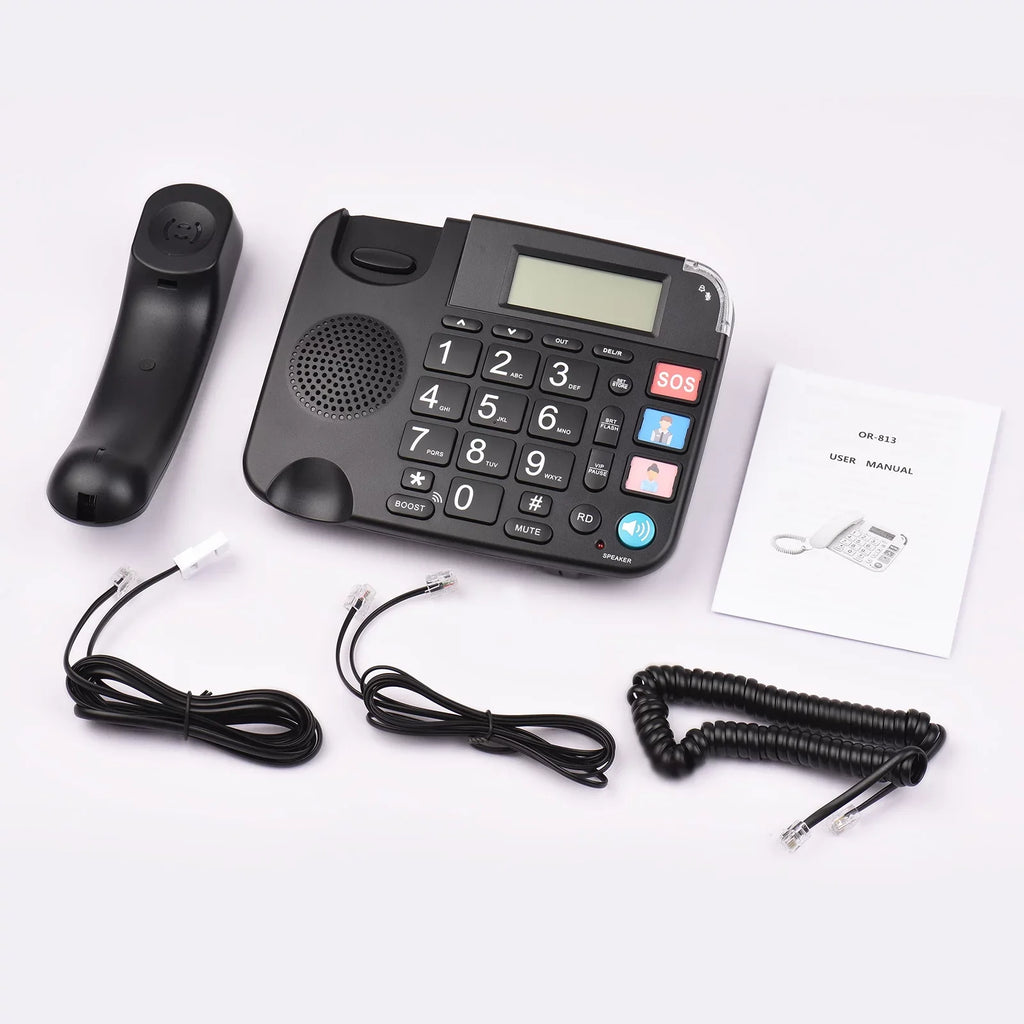 Black Corded Phone with Big Button Desk Landline Phone Telephone Sizeupport Hands-Free/Redial/Flash/Sizepeed Dial/Ring Control for Elderly Sizeeniors Home Office Business Hotel