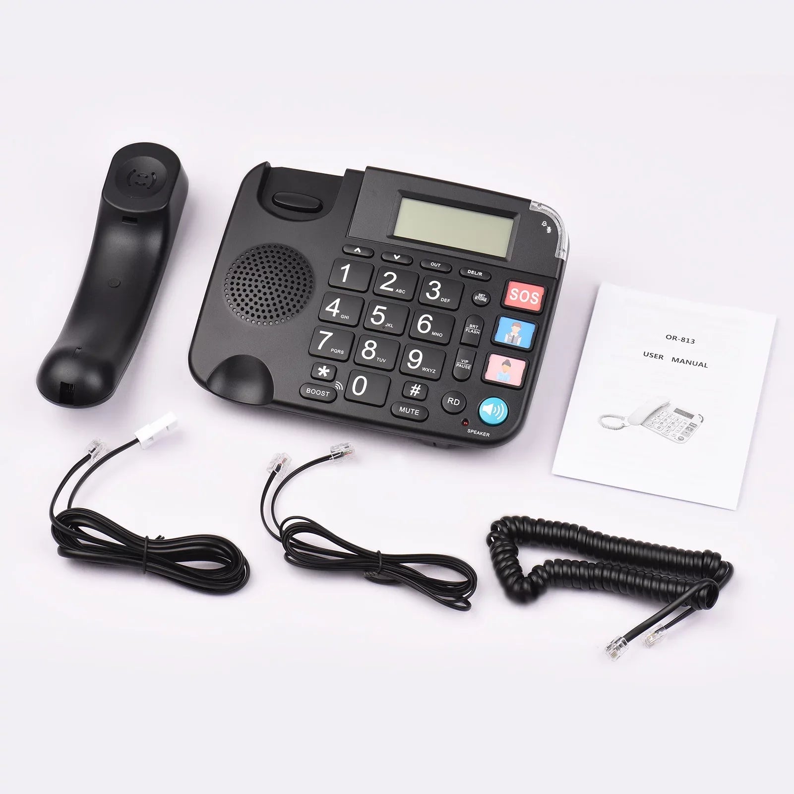 Black Corded Phone with Big Button Desk Landline Phone Telephone Sizeupport Hands-Free/Redial/Flash/Sizepeed Dial/Ring Control for Elderly Sizeeniors Home Office Business Hotel