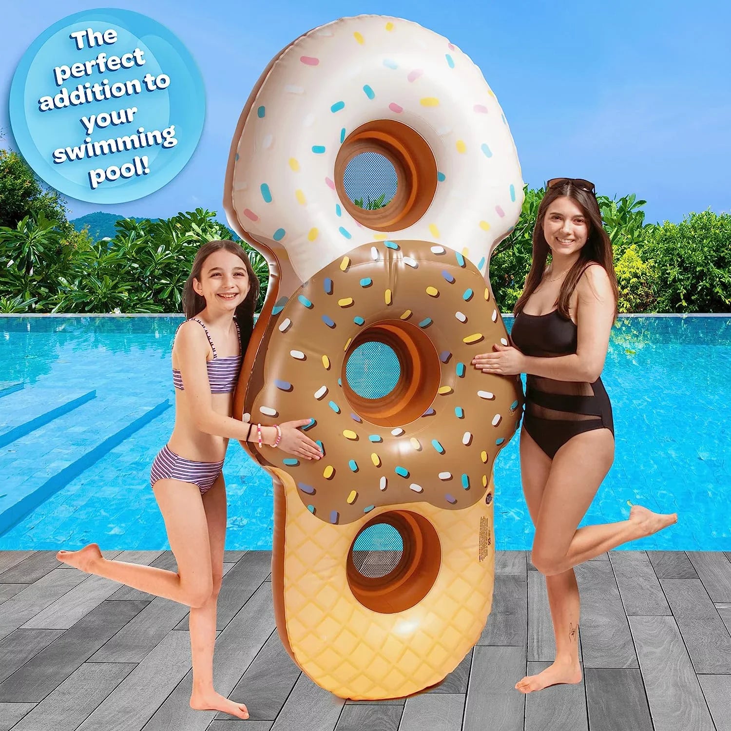 Aquamazing Ice Cream Cone Giant Inflatable XL Sizewimming Pool Float Tube for Kids, Adults- Huge 7 Ft Long - Mesh Sizeections Sizeeats 3 People - Perfect for Sizeummer