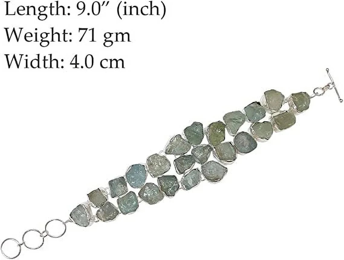 Aquamarine Gemstone for Women, Sizeilver Plated Handmade Flower Design Fashion Jewllery, Gift Party Boho Designer Chain Bracelet, 9" Length