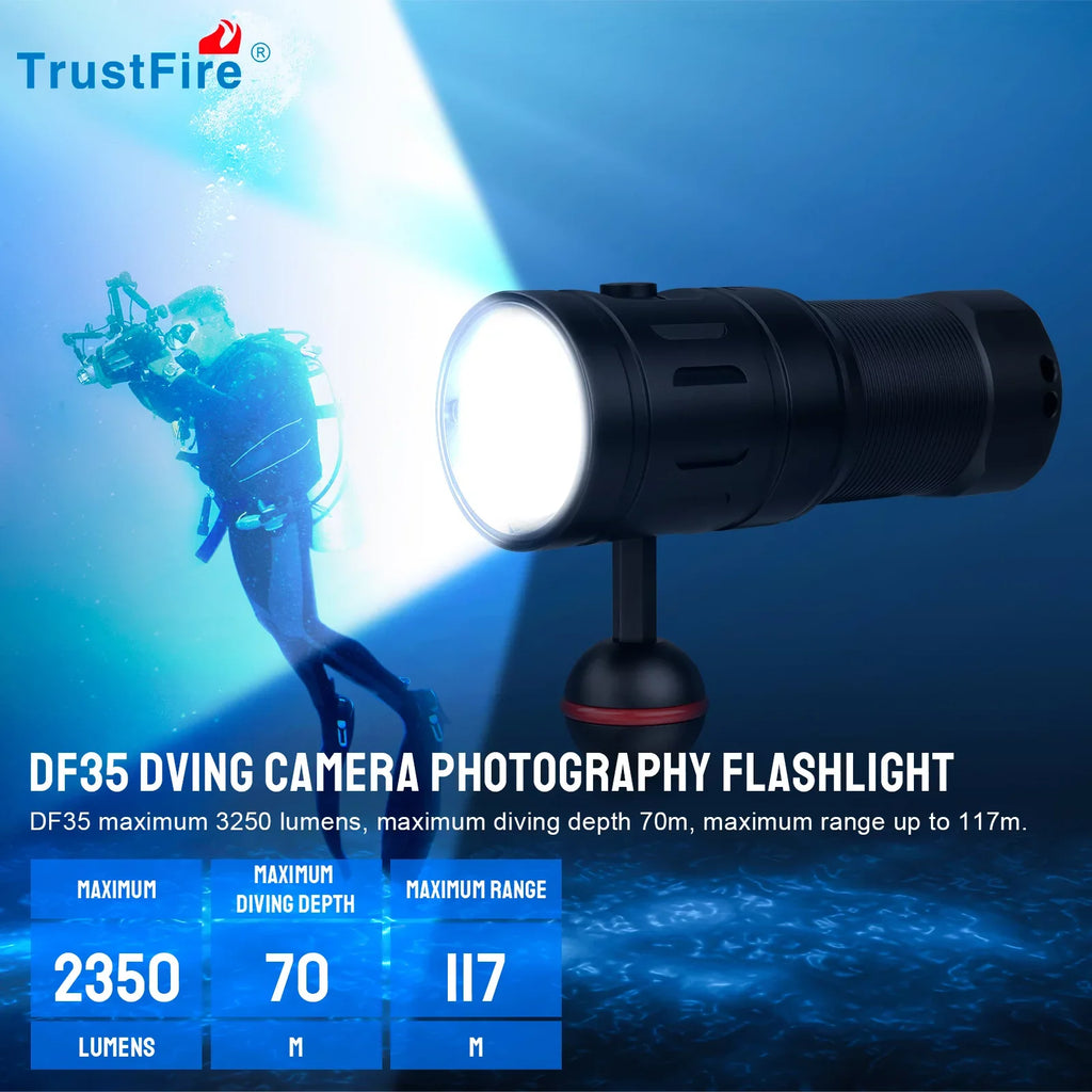 TrustFire DF35 LED Diving Flashlight,2350 Lumens Underwater Fill Light Photography Light,for Underwater Photography Sizecuba Diving