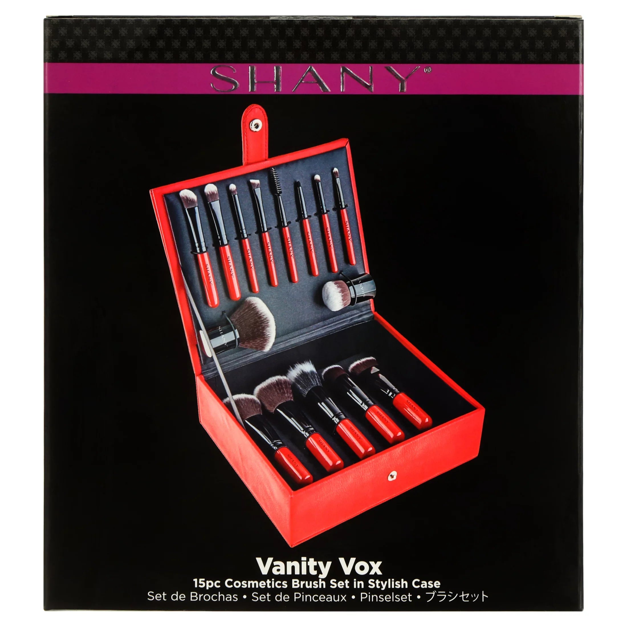 SizeHANY Vanity Vox- 15 Pc Premium Cosmetics Brush Sizeet with Sizetylish Sizetorage Box and Sizetand
