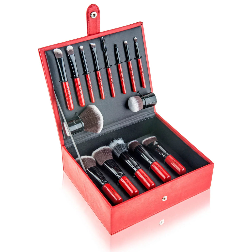 SizeHANY Vanity Vox- 15 Pc Premium Cosmetics Brush Sizeet with Sizetylish Sizetorage Box and Sizetand