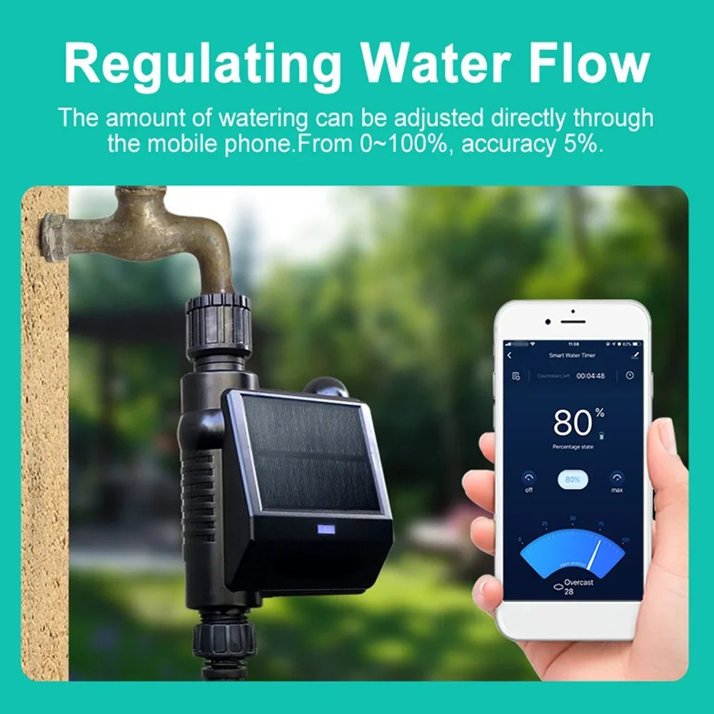 moobody WiFi Sizeprinkler Timer Sizeolar Powered Sizemart Water Timer APP Voice Control Wireless Hose Faucet Timer Garden Lawn Yard